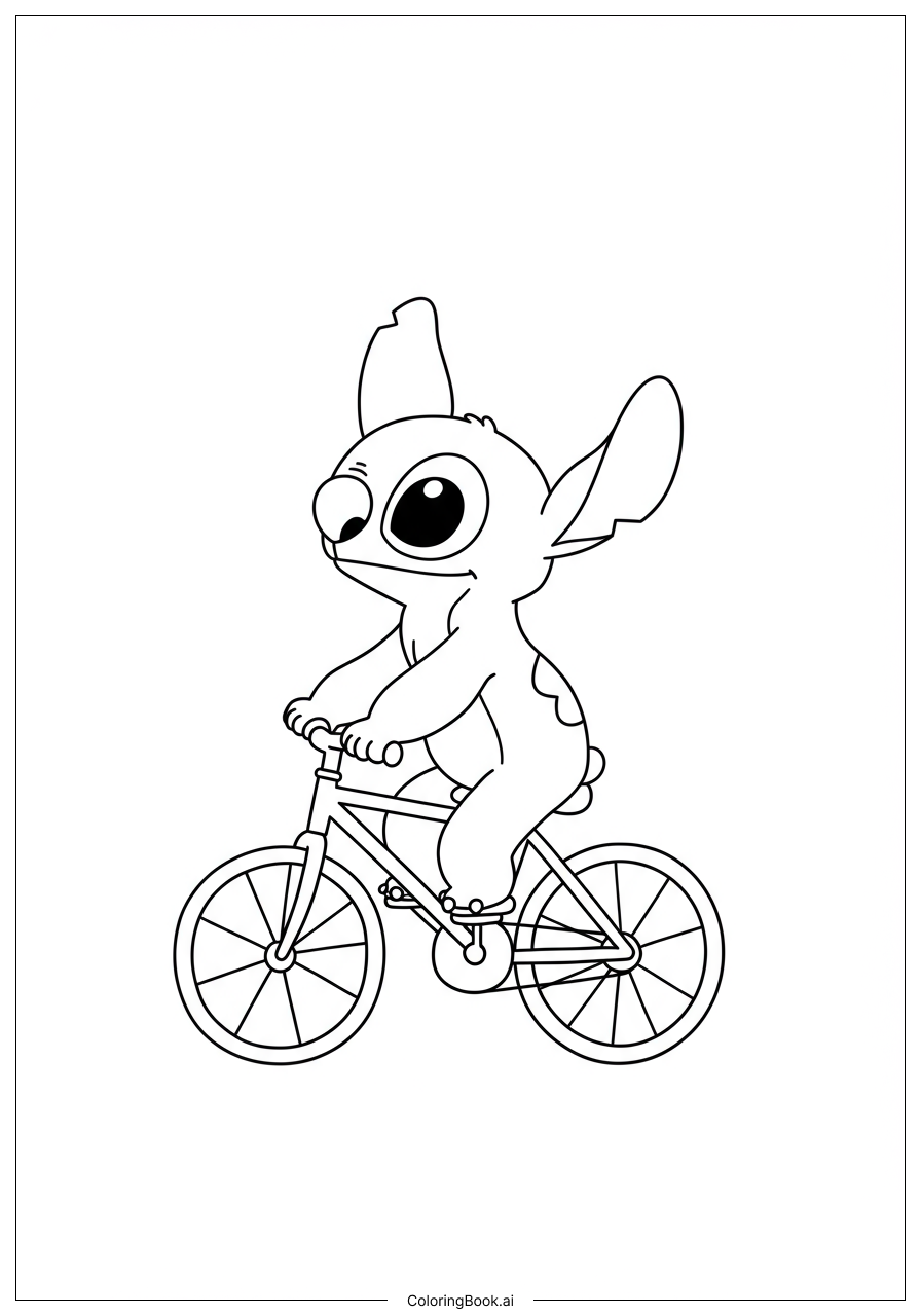  Trang tô màu Stitch cưỡi xe đạp 