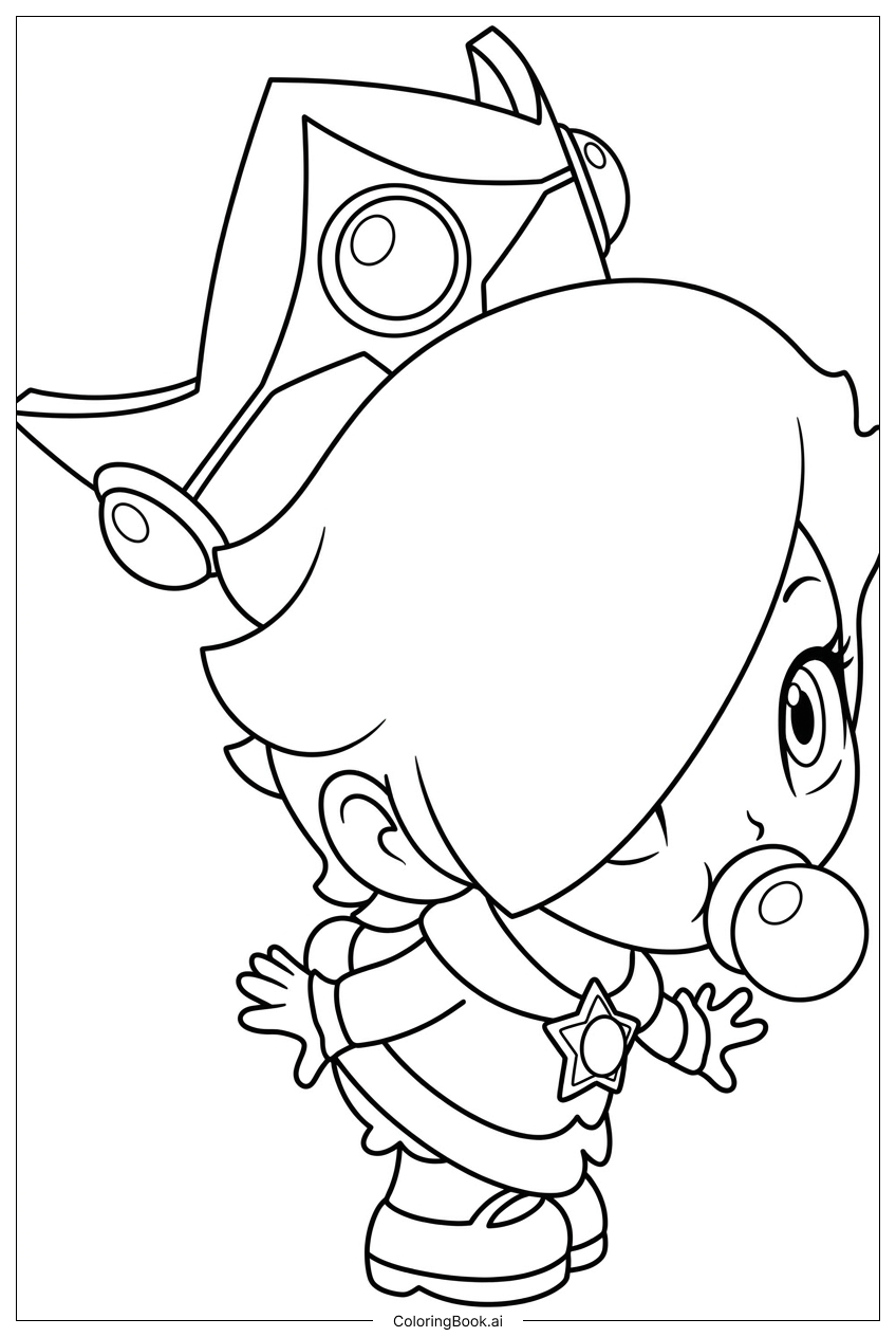  かわいいおしゃぶりでシャボン玉を吹くロゼリーナの塗り絵ページ 