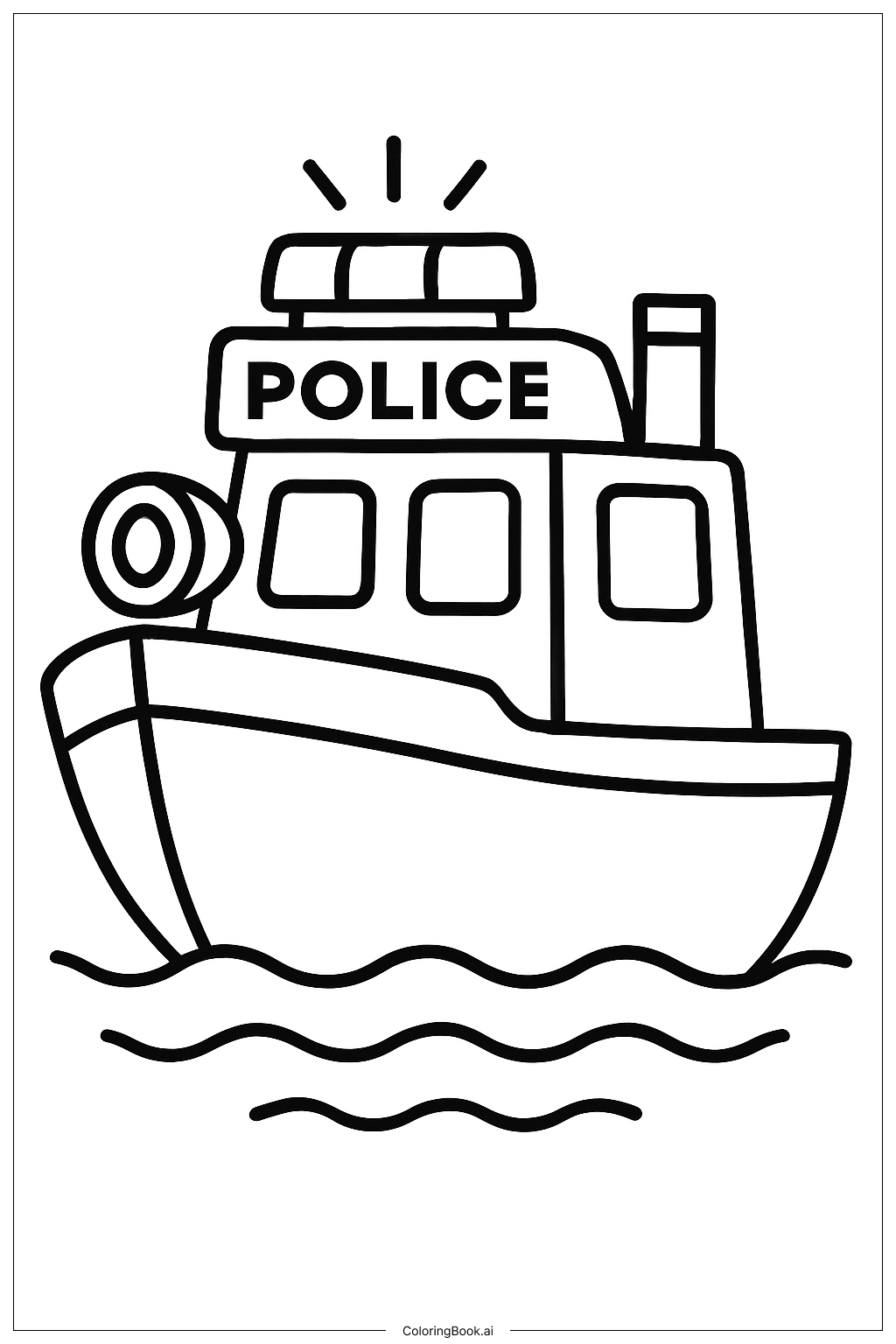  Police Boat on River Patrol Coloring Page 