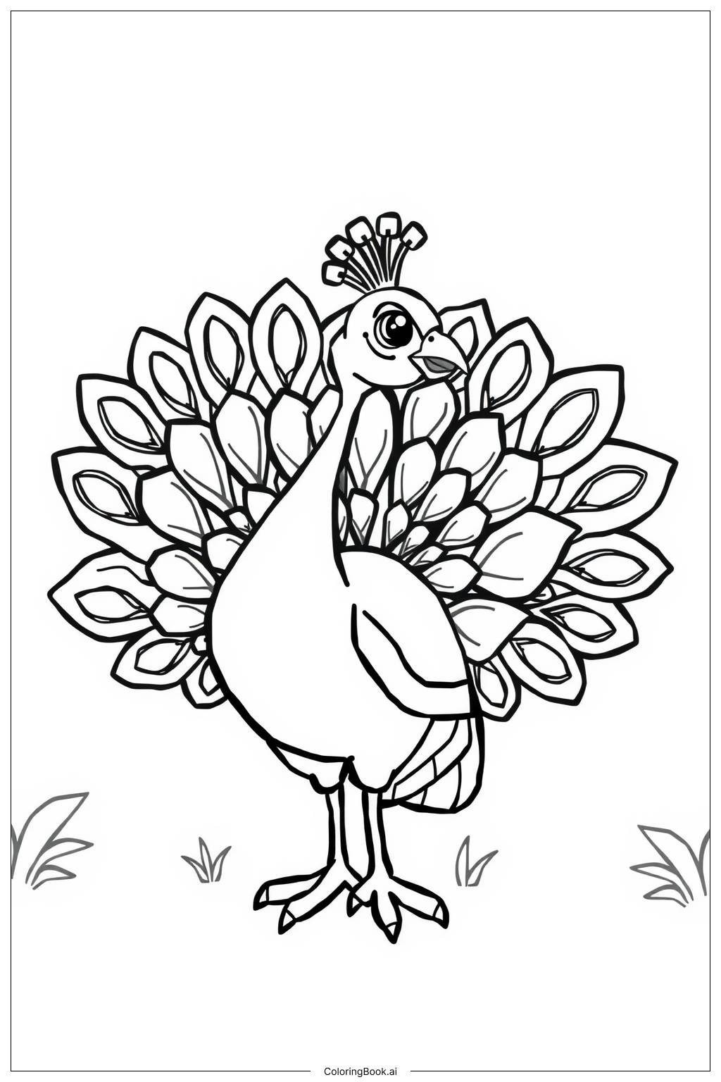  peacock dancing with feathers Coloring Page 