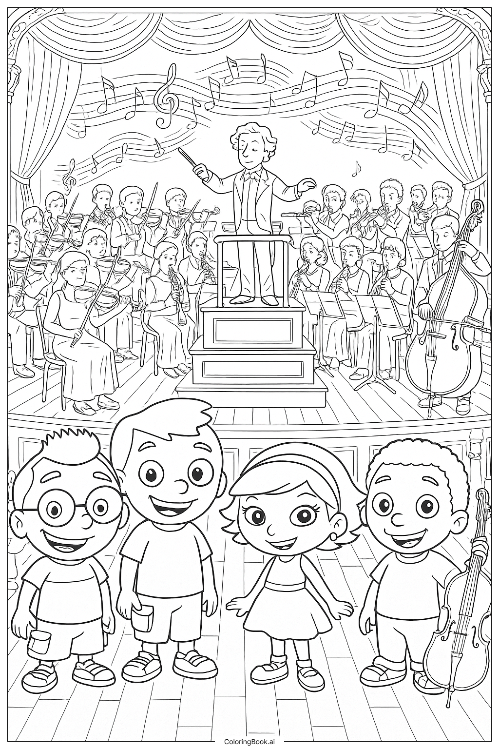  The Little Einsteins Before A Grand Symphony Orchestra Coloring Page 