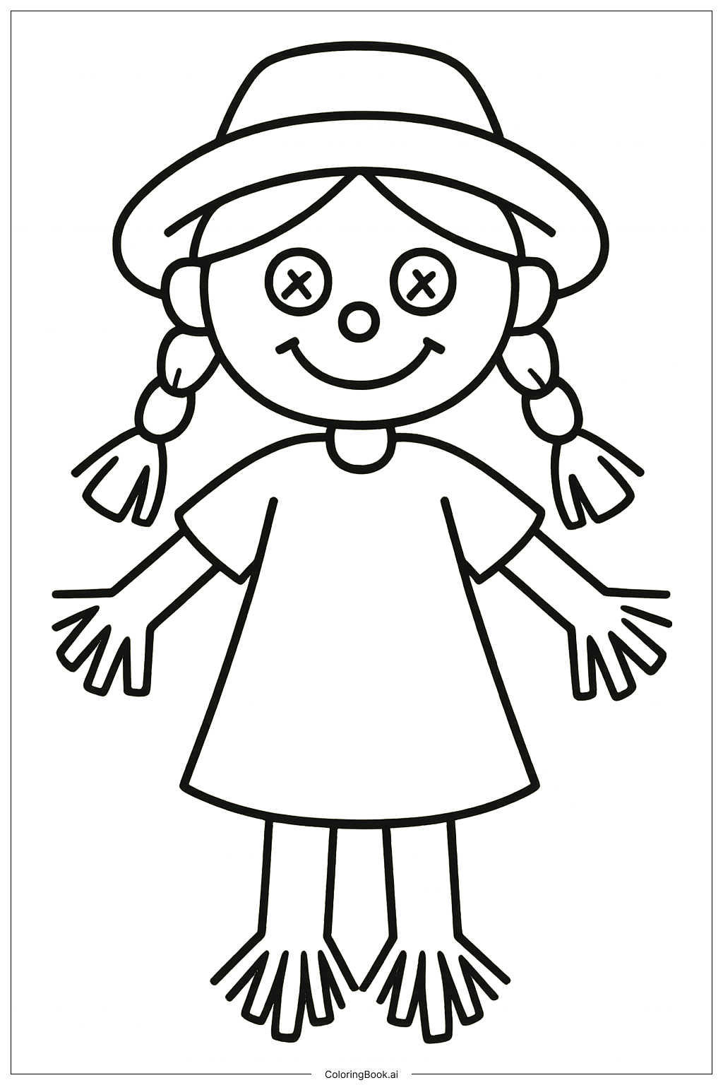 Girl Scarecrow With Braids Coloring Page