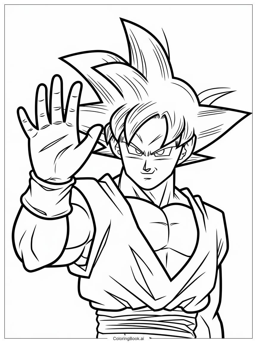  Página para colorir de Goku acenando adeus 