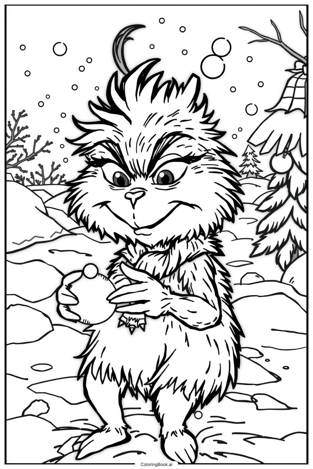  Page de coloriage Bébé Grinch jouant dans la neige-2 