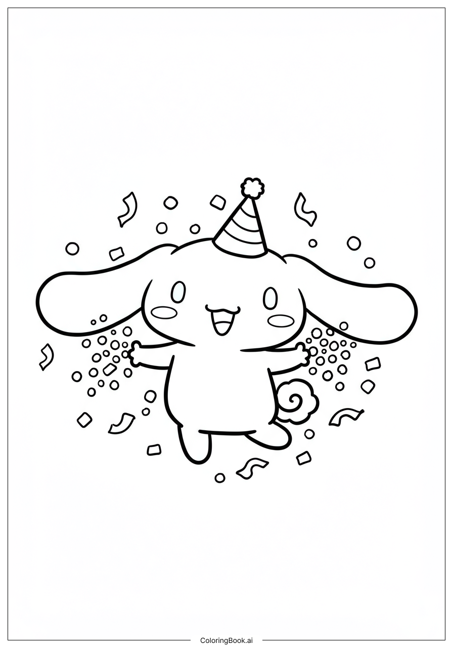  Página para colorear de Cinnamoroll Bailando Con Confeti 