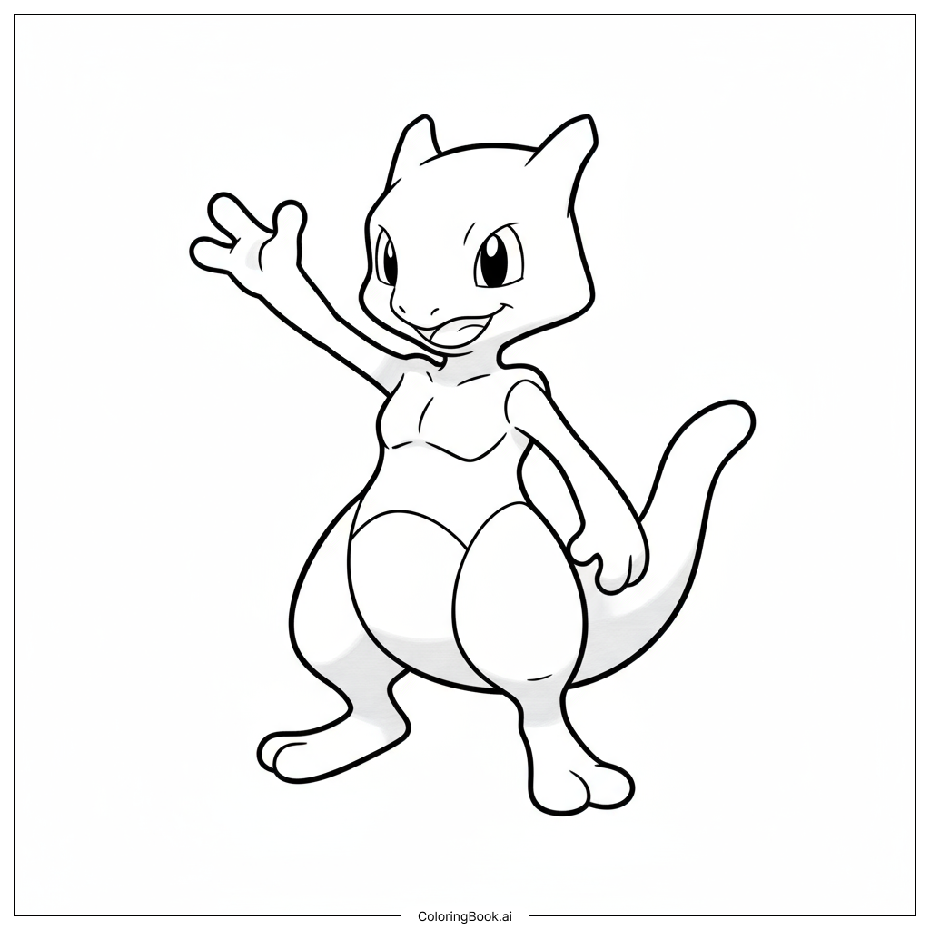 Mewtwo amical faisant signe de la main avec un sourire