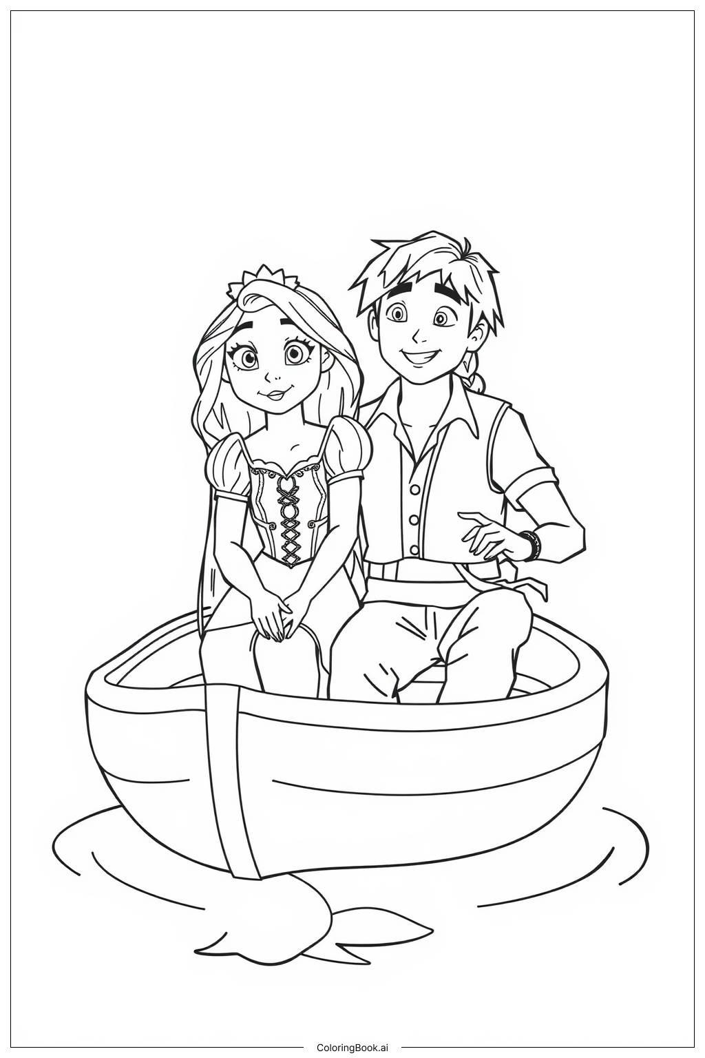  Página para colorir de Rapunzel e Flynn em um Passeio de Barco 