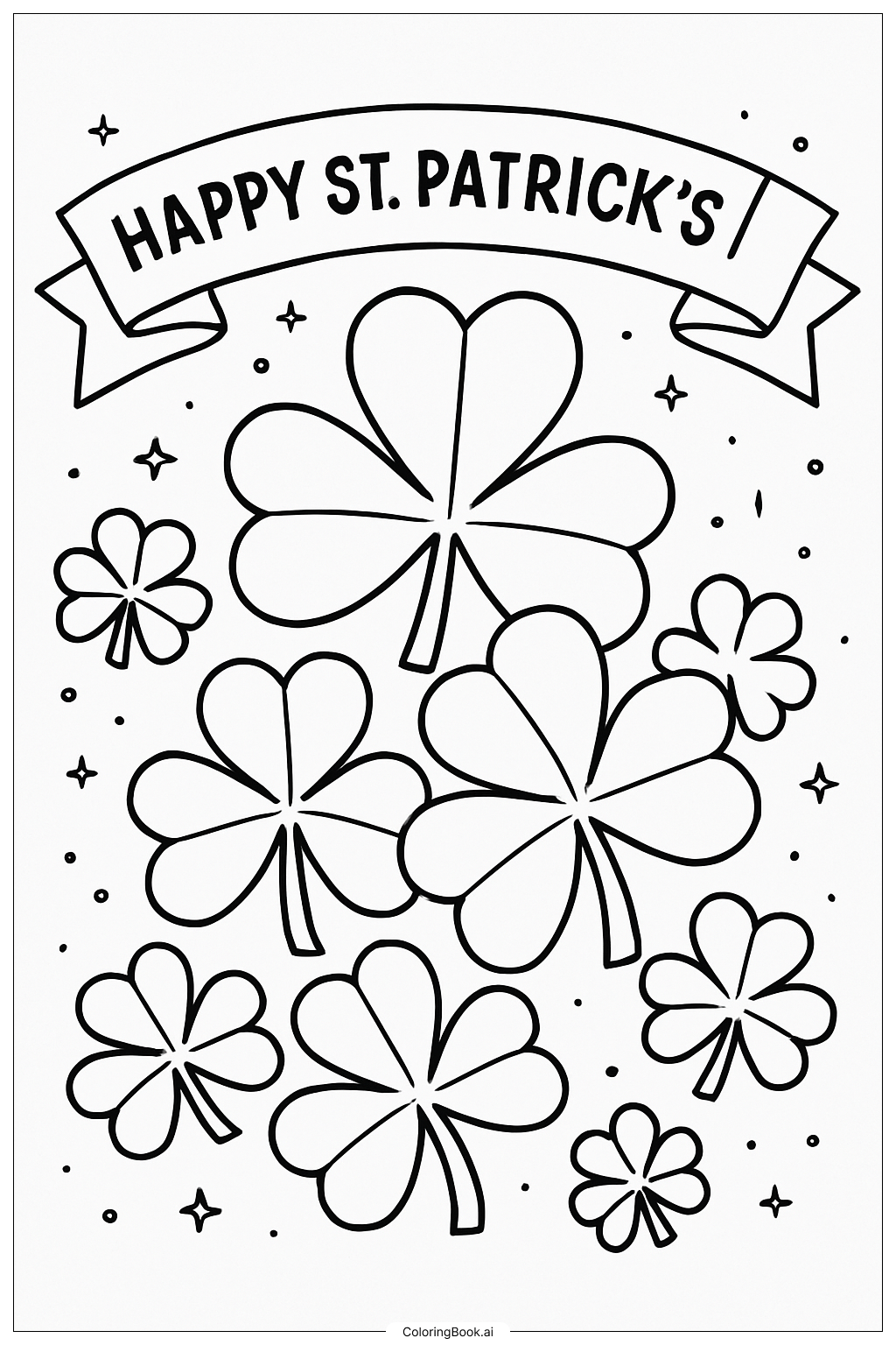  Página para colorir de Um Banner Feliz de Trevos do Dia de São Patrício 