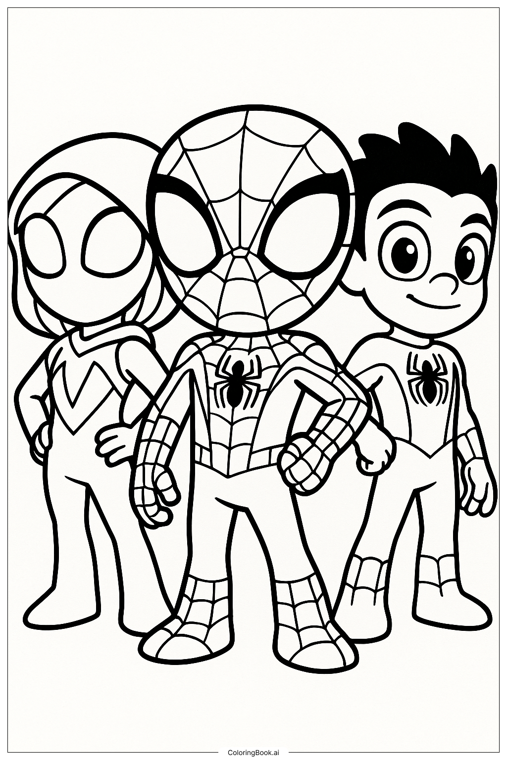  Página para colorear de Spidey y sus increíbles amigos listos para la acción 