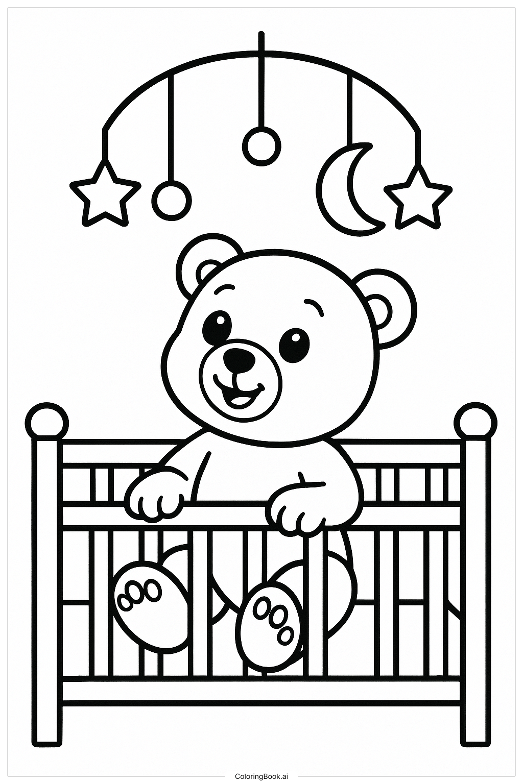  Baby Teddy Bear In A Crib With A Mobile Coloring Page 