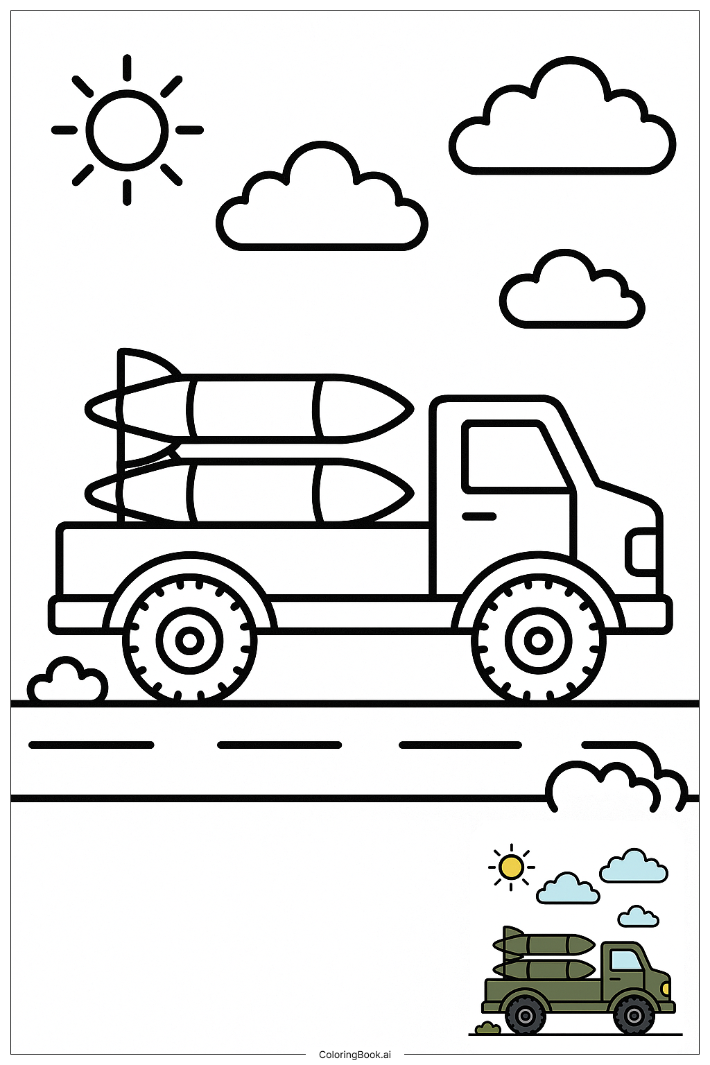  Page de coloriage Camion militaire transportant des missiles 