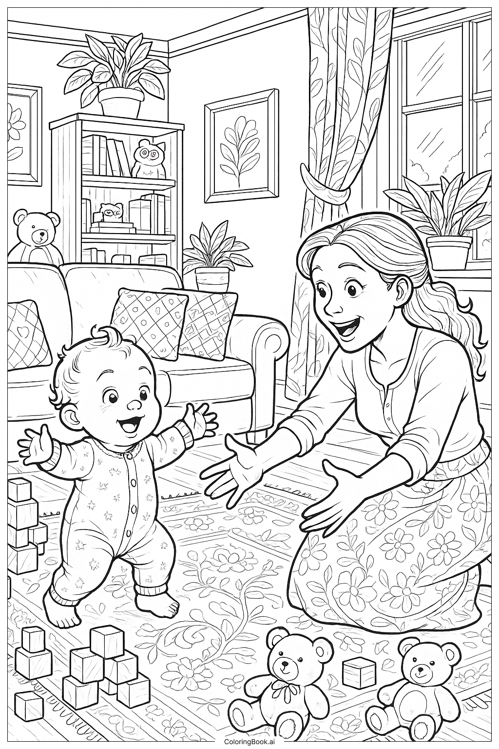  Baby's First Steps Towards Mom Coloring Page 