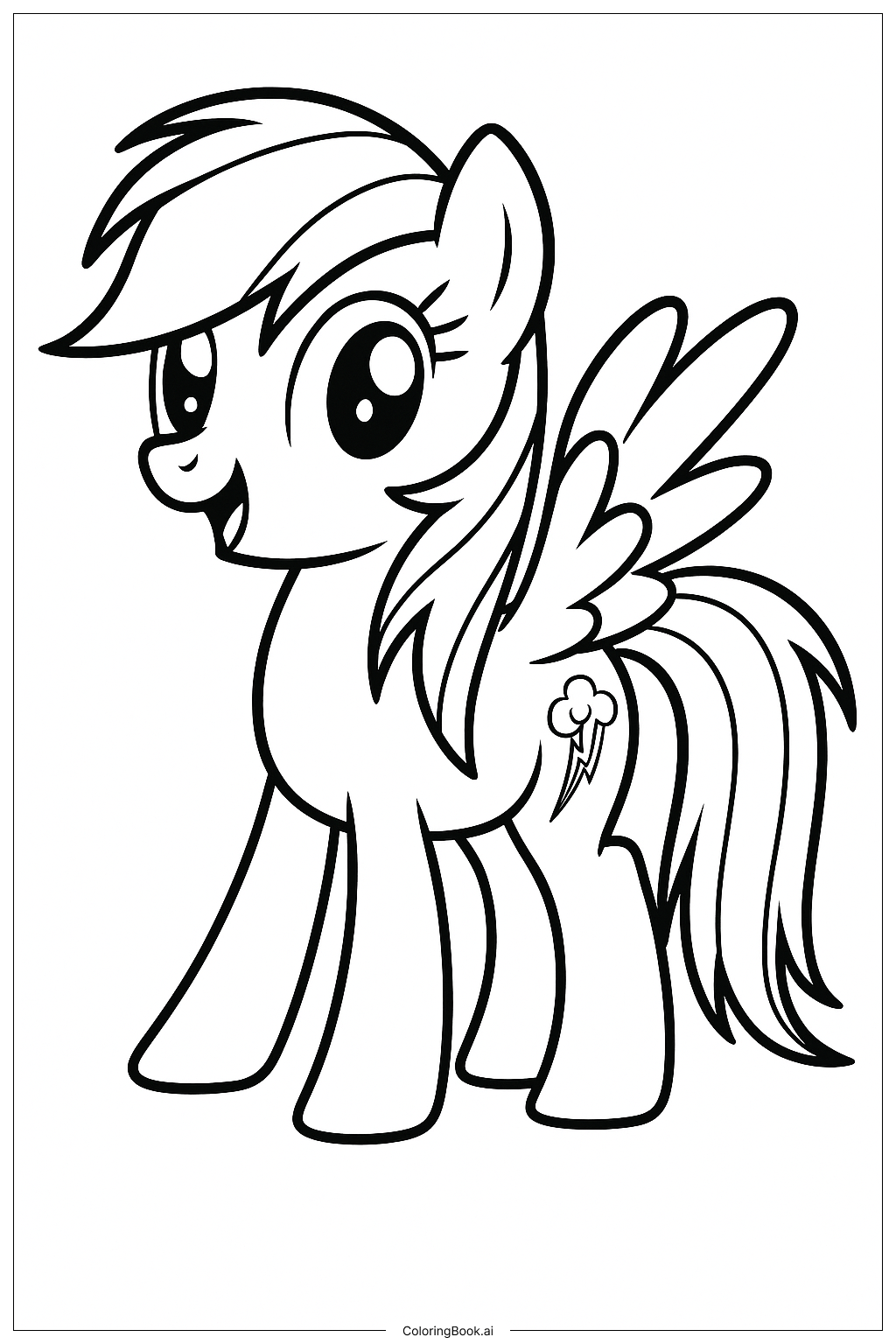  Página para colorear de Rainbow Dash con una expresión feliz 