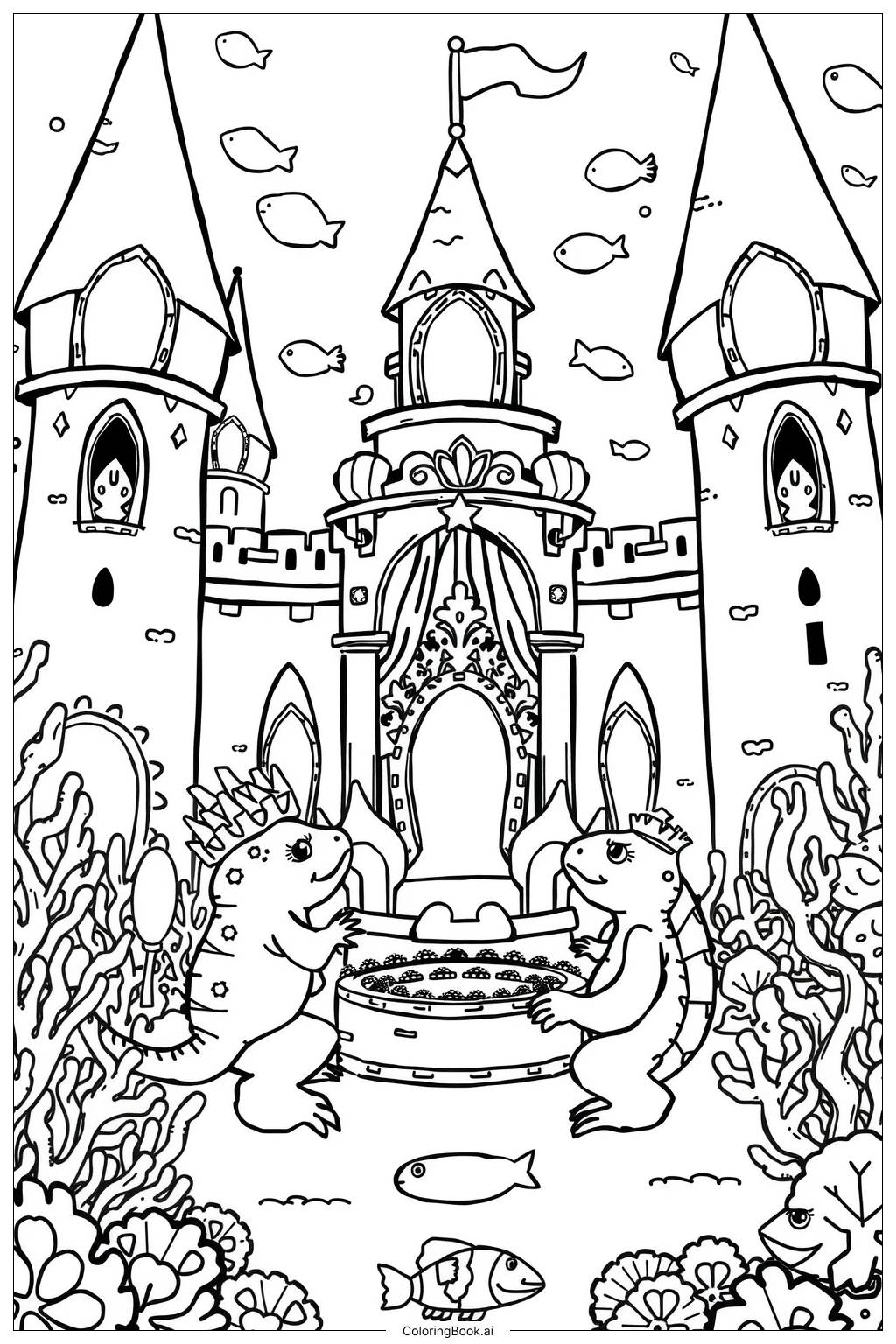  Page de coloriage Palais du Royaume Sous-Marin des Axolotls 