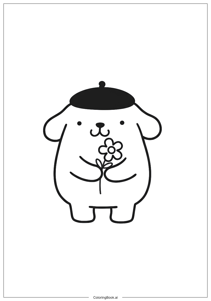 Pompompurin 拿著花著色頁 