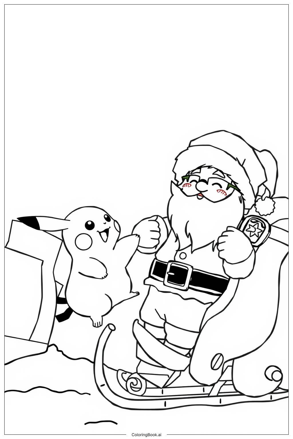  Pikachu and Santa on a Sleigh Coloring Page 