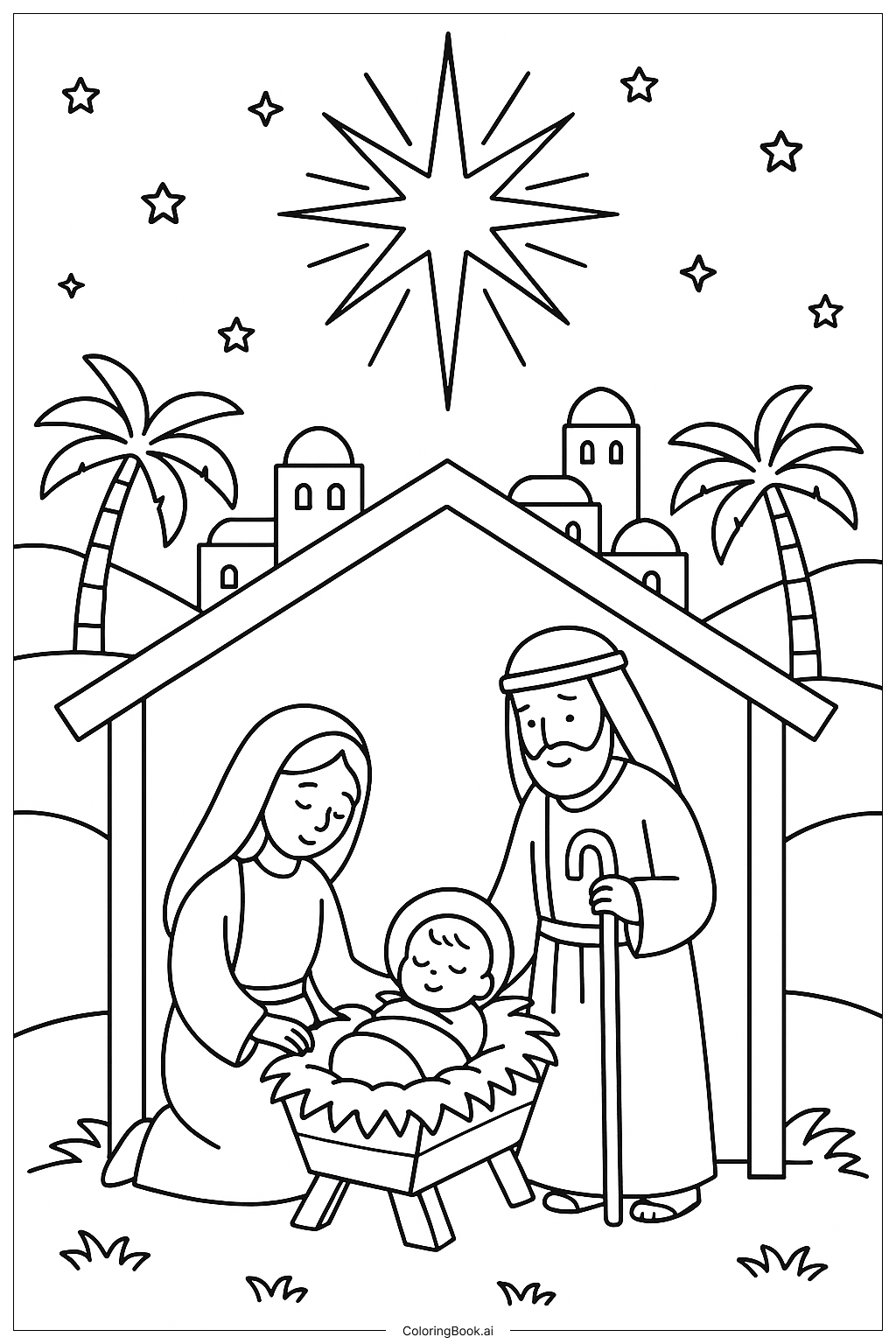  Stern der Geburt über der Stadt Bethlehem Ausmalseite 