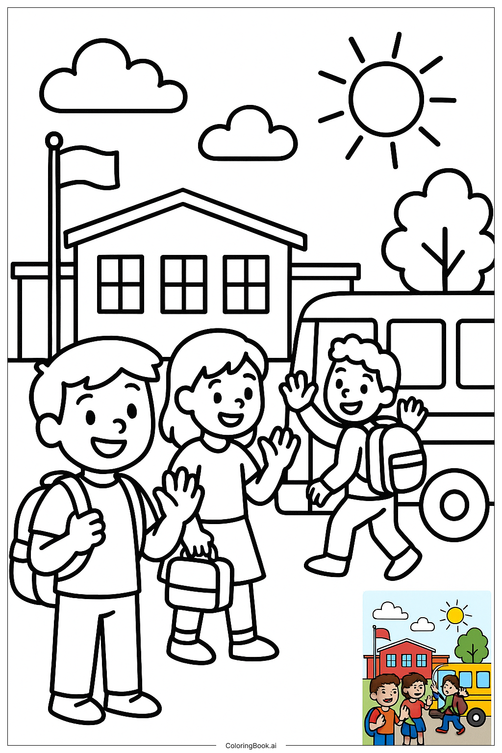  Last Day Of School Saying Goodbye To Friendsの塗り絵ページ 