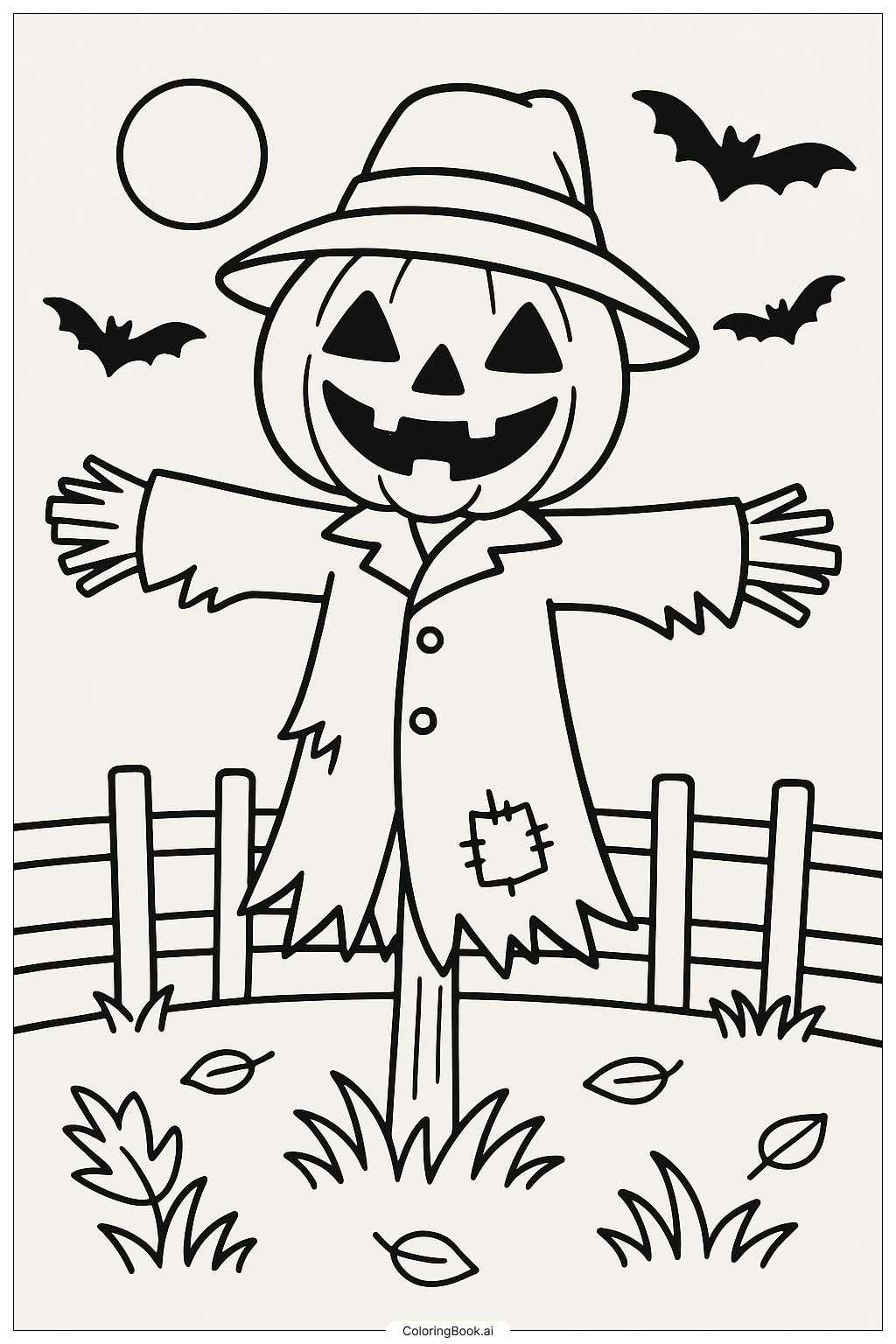 Spooky Halloween Scarecrow With A Jack-o-lantern Coloring Page