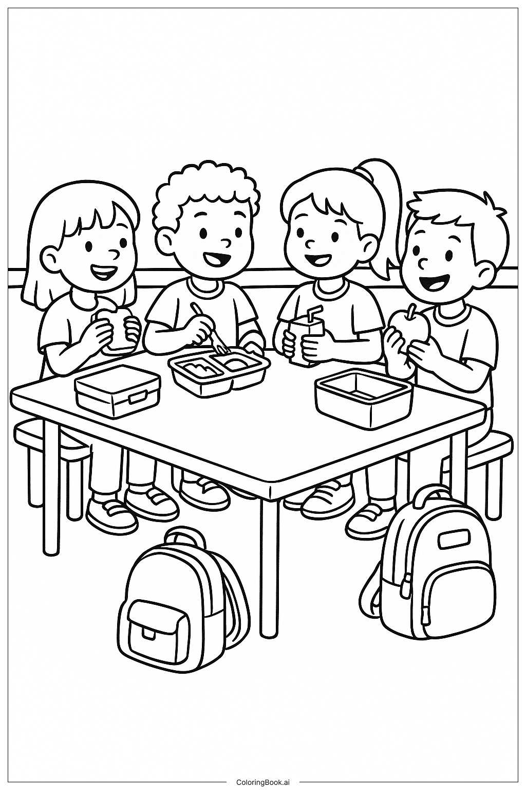  Page de coloriage Premier jour d'école à l'heure du déjeuner 