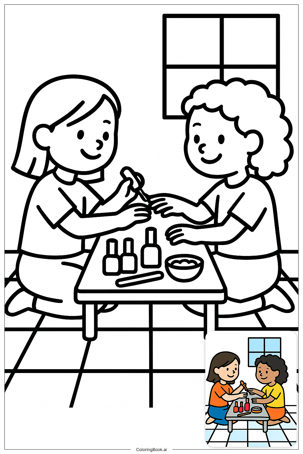  Friends Painting Nails Together著色頁 