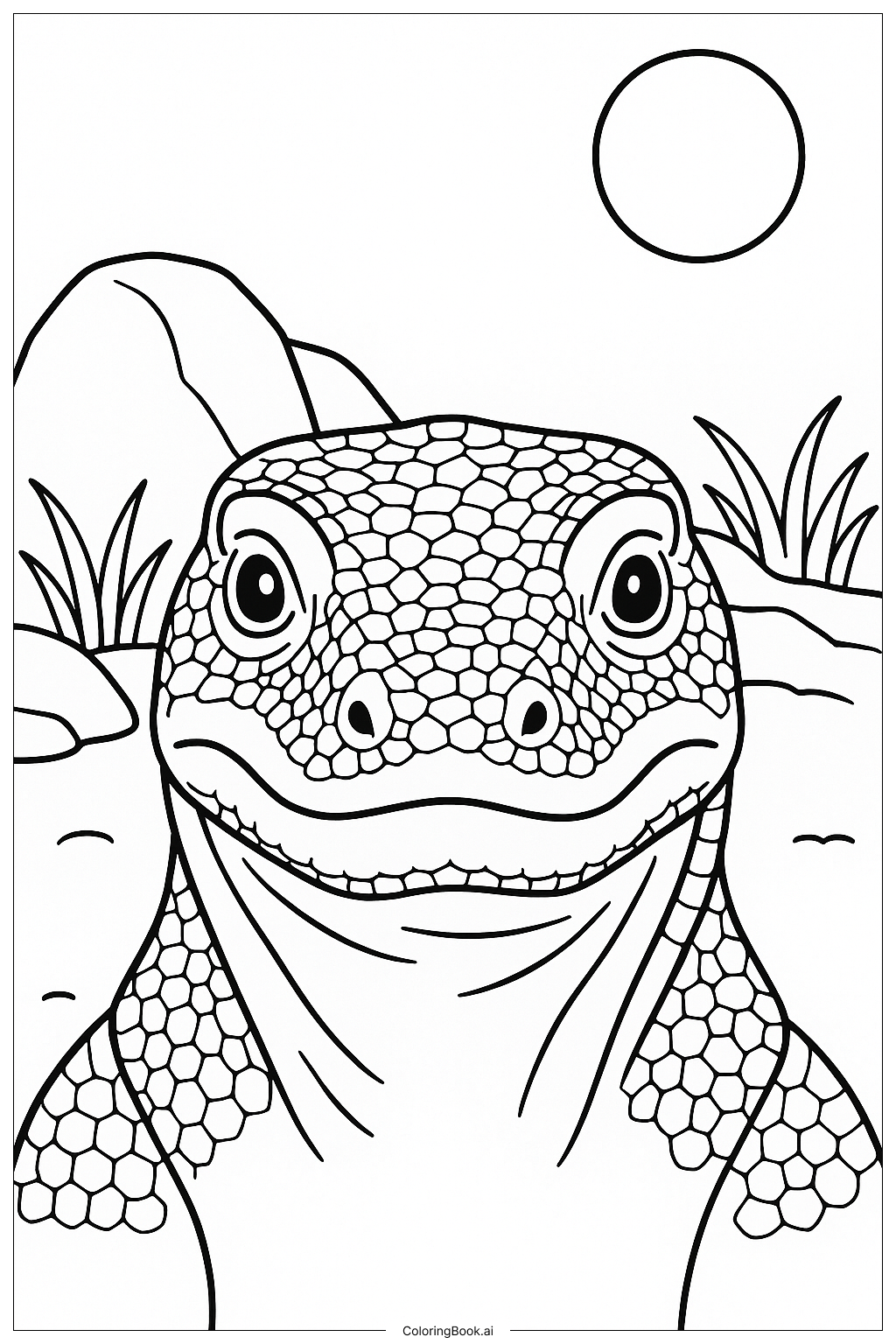  Nahaufnahme des Komodowaran-Gesichts Ausmalseite 