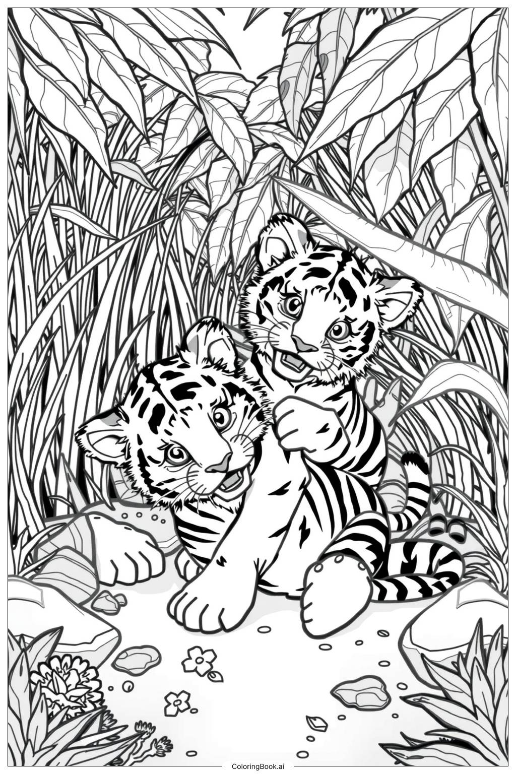  Page de coloriage Joueurs de tigres espiègles-2 