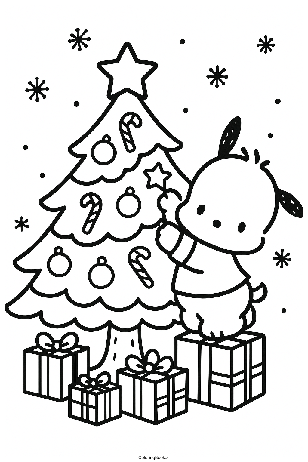 Pochacco 裝飾聖誕樹著色頁