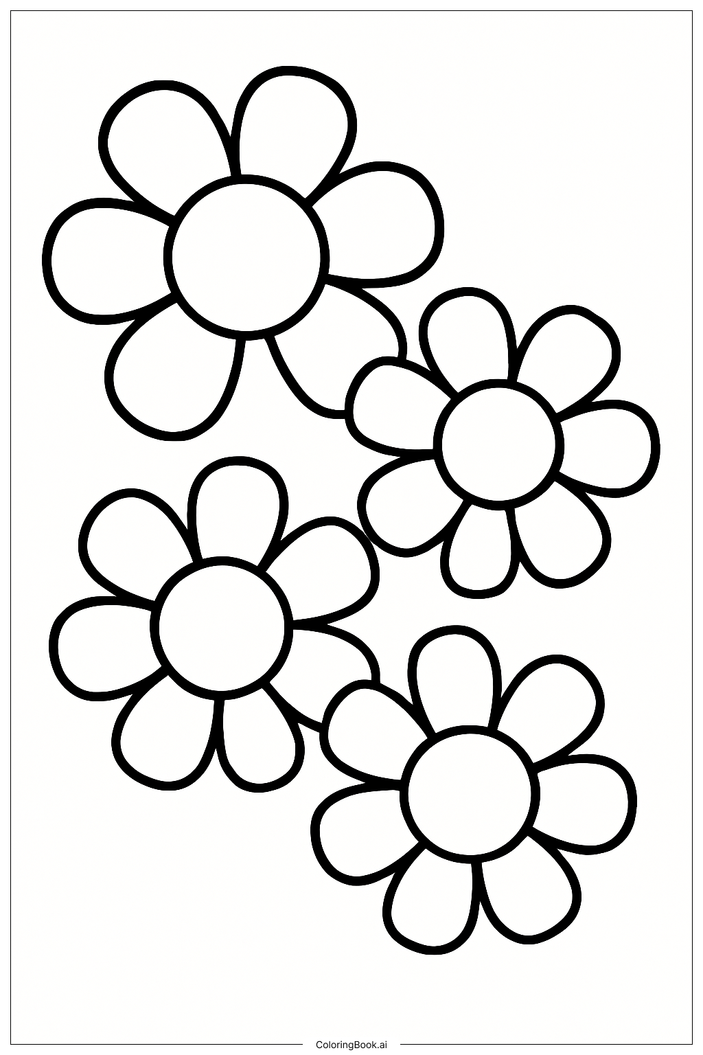  Página para colorir de Grandes Flores em um Jardim Simples 