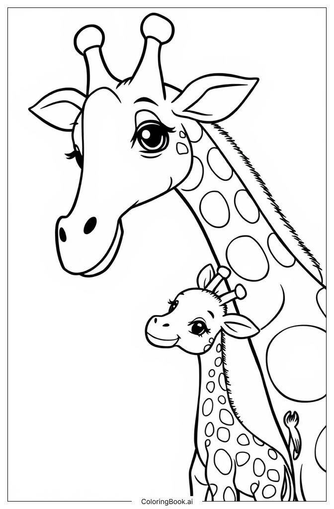  Giraffe Mother and Child Coloring Page 