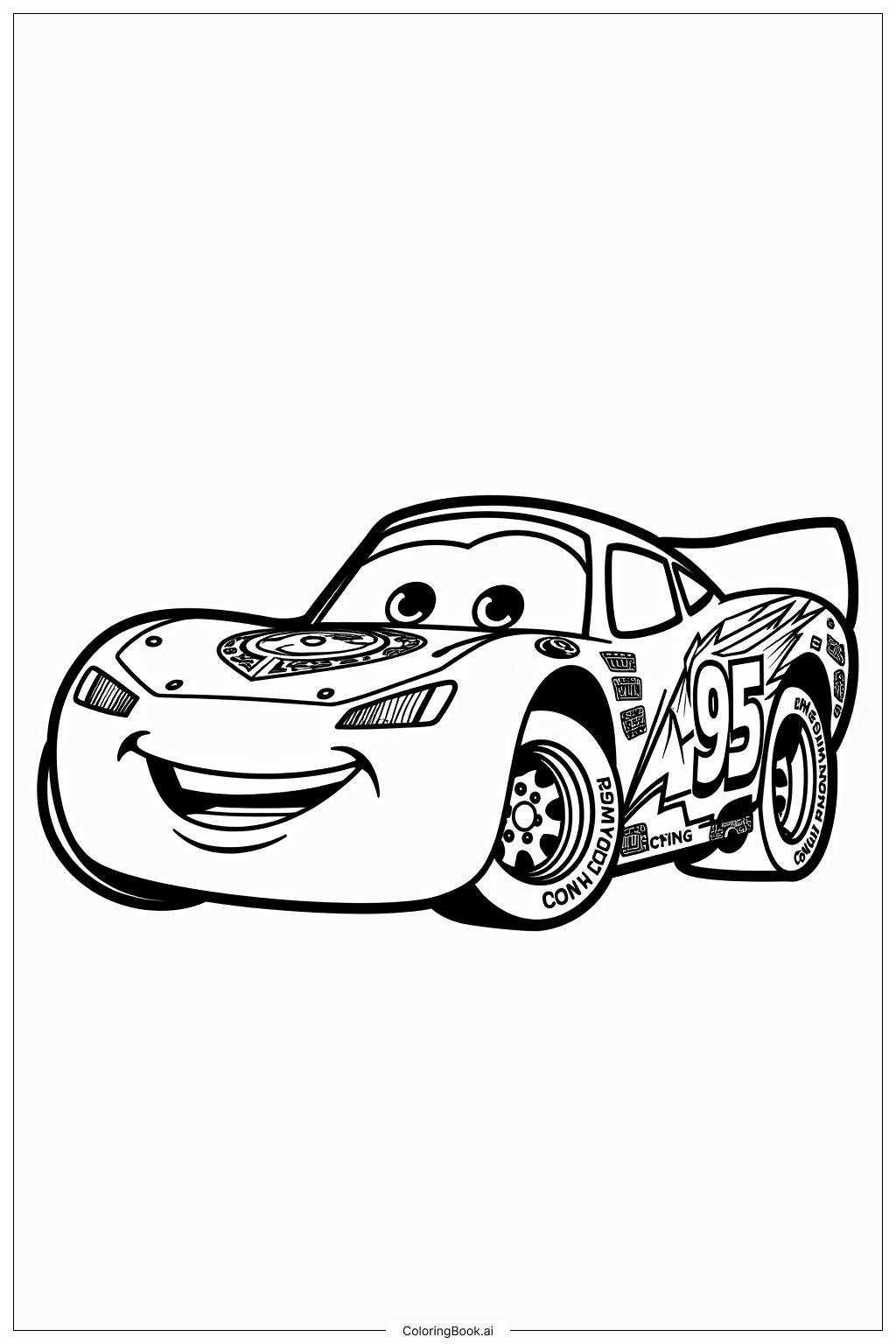  Page de coloriage Lightning McQueen dans une scène de course classique 