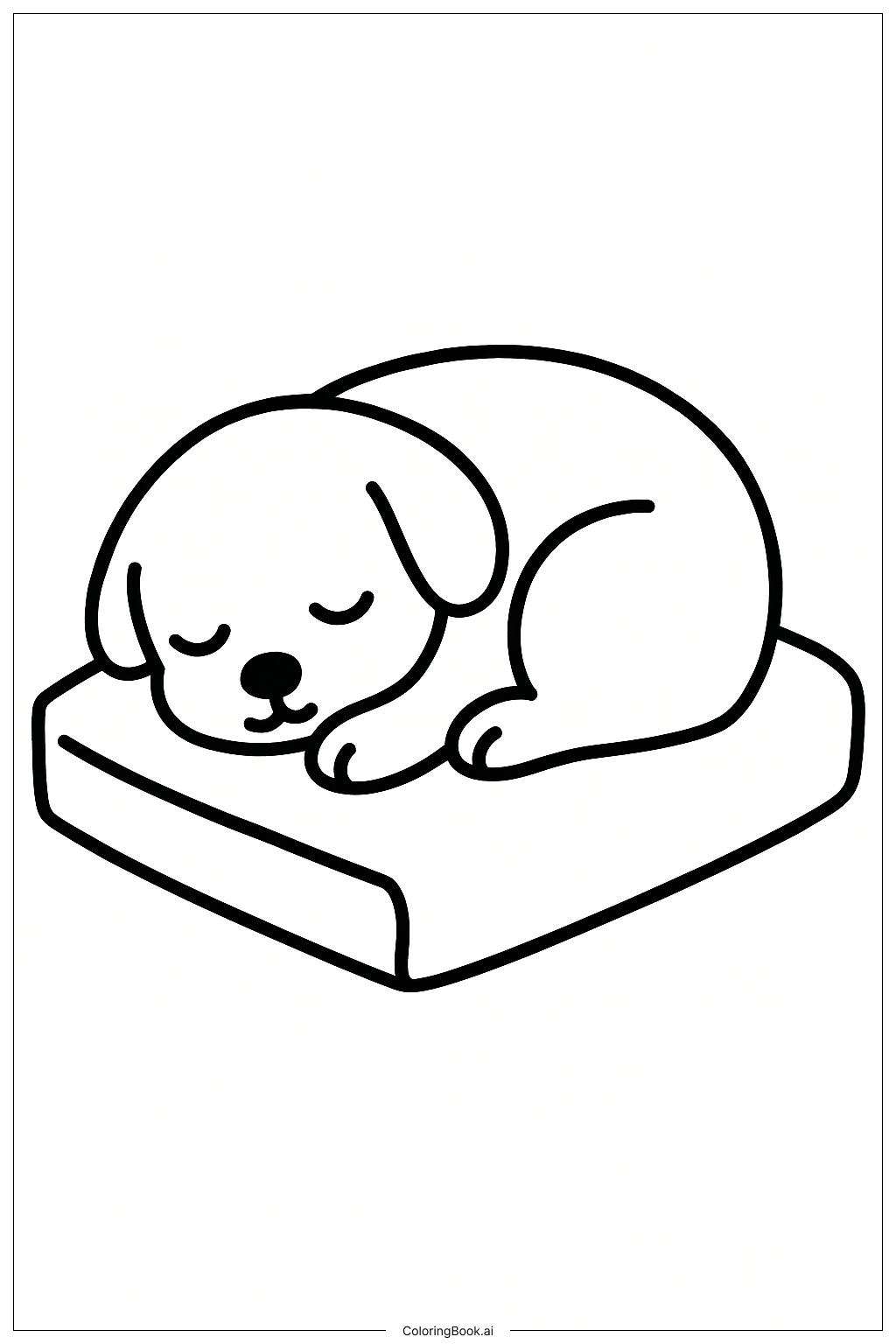  Page de coloriage Chiot Dormant Enroulé Sur Un Coussin 
