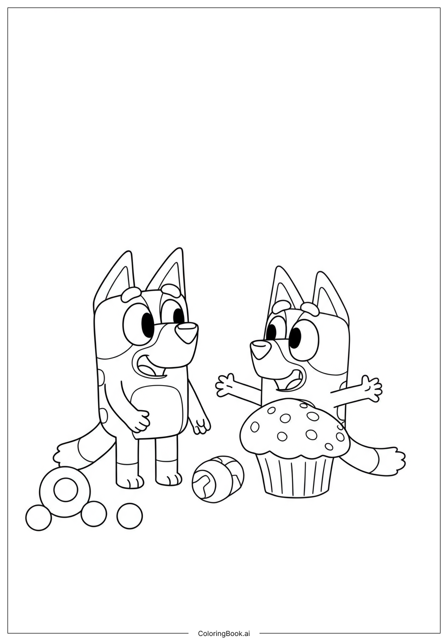  Bluey And Muffin Playing Coloring Page 