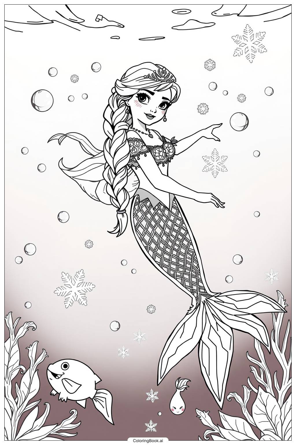  Page de coloriage Elsa Sirène Natation-2 