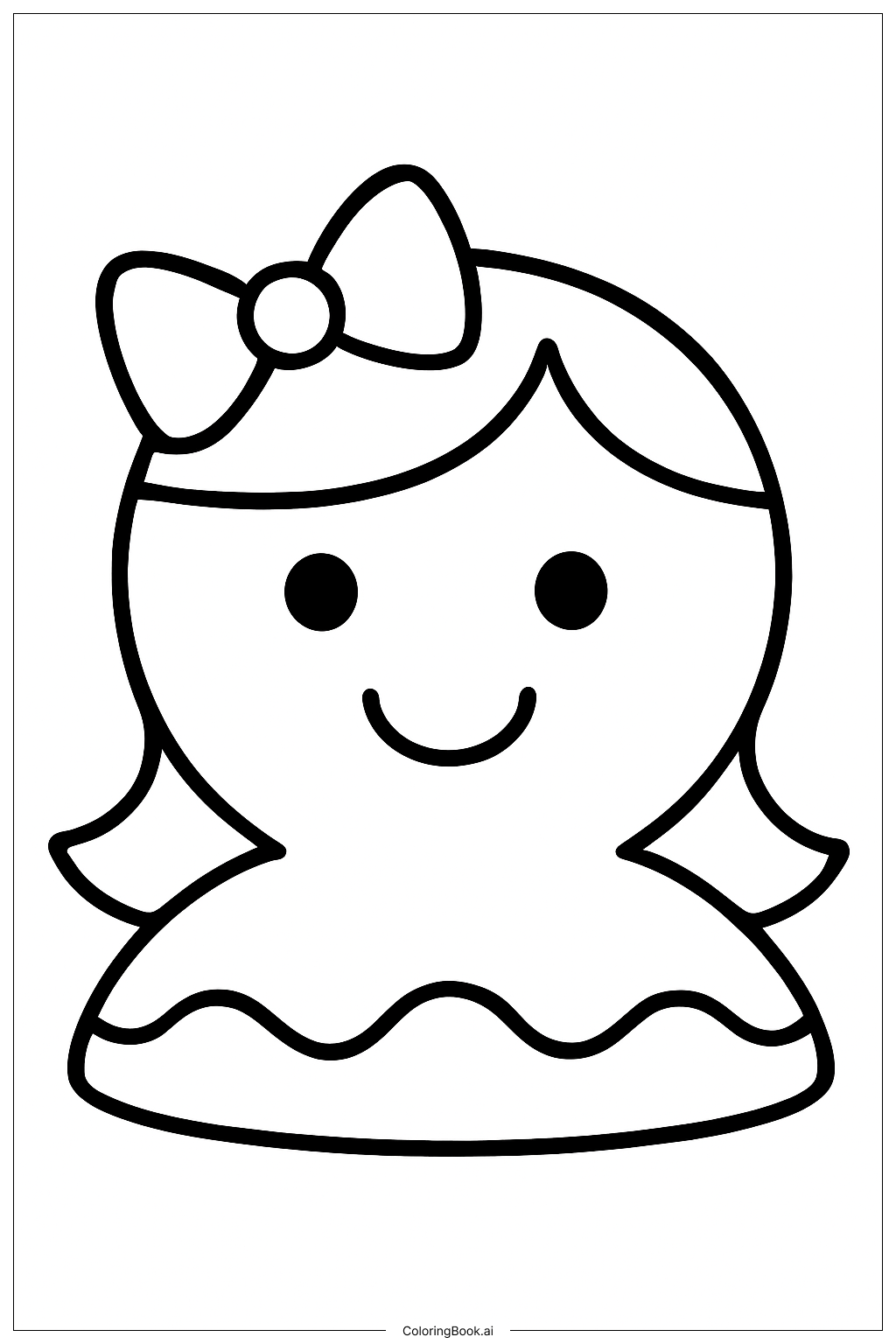  ジンジャーブレッドの女の子の頭部イラストの塗り絵ページ 