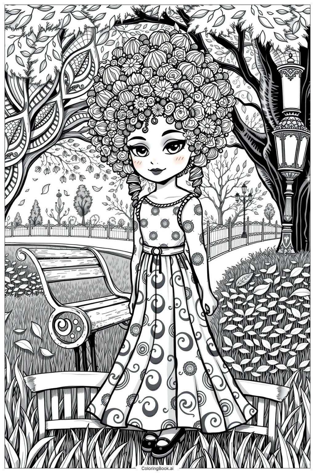  Black Girl Enjoying a Day at the Park Coloring Page 