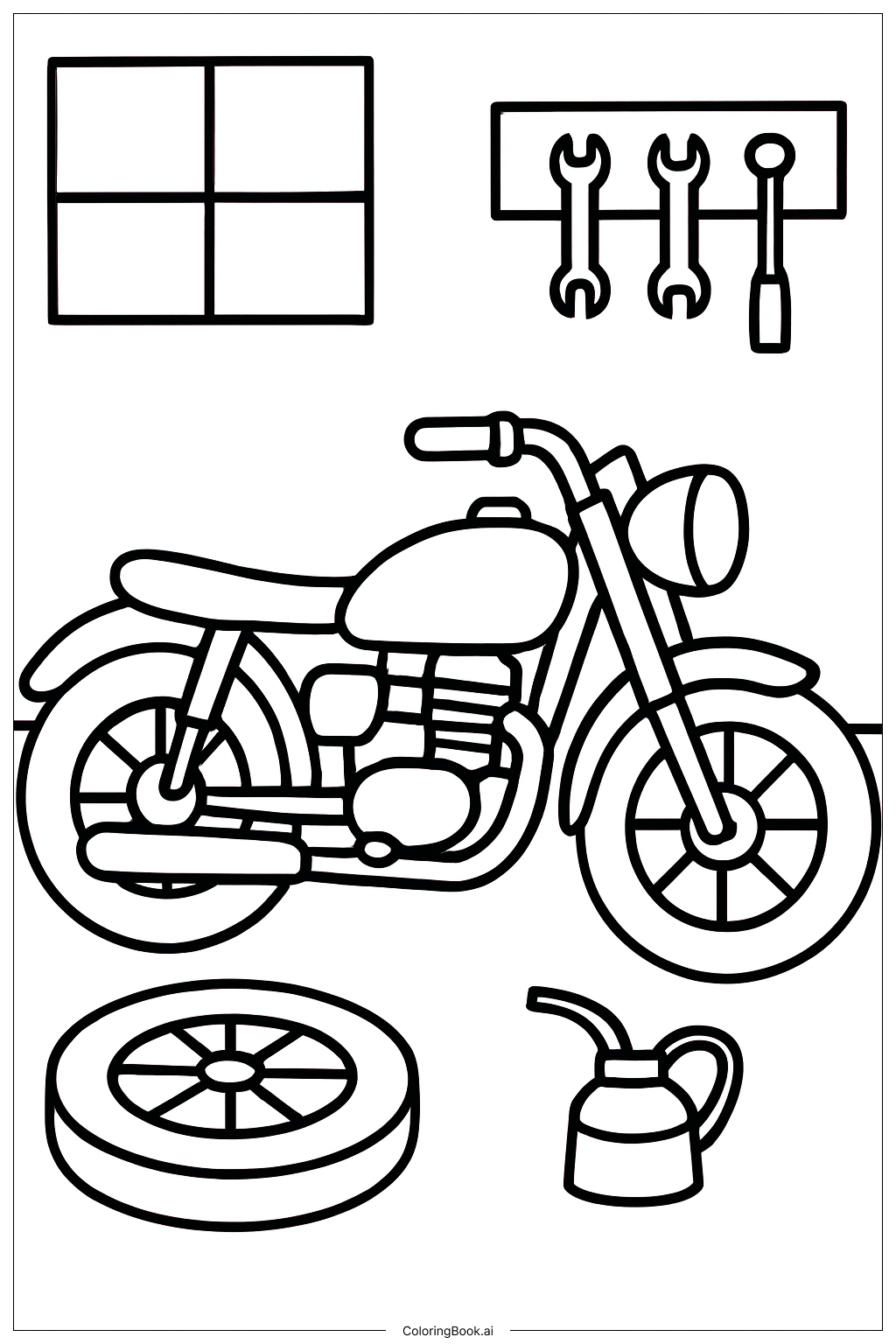  Vintage Motorcycle in a Garage Coloring Page 