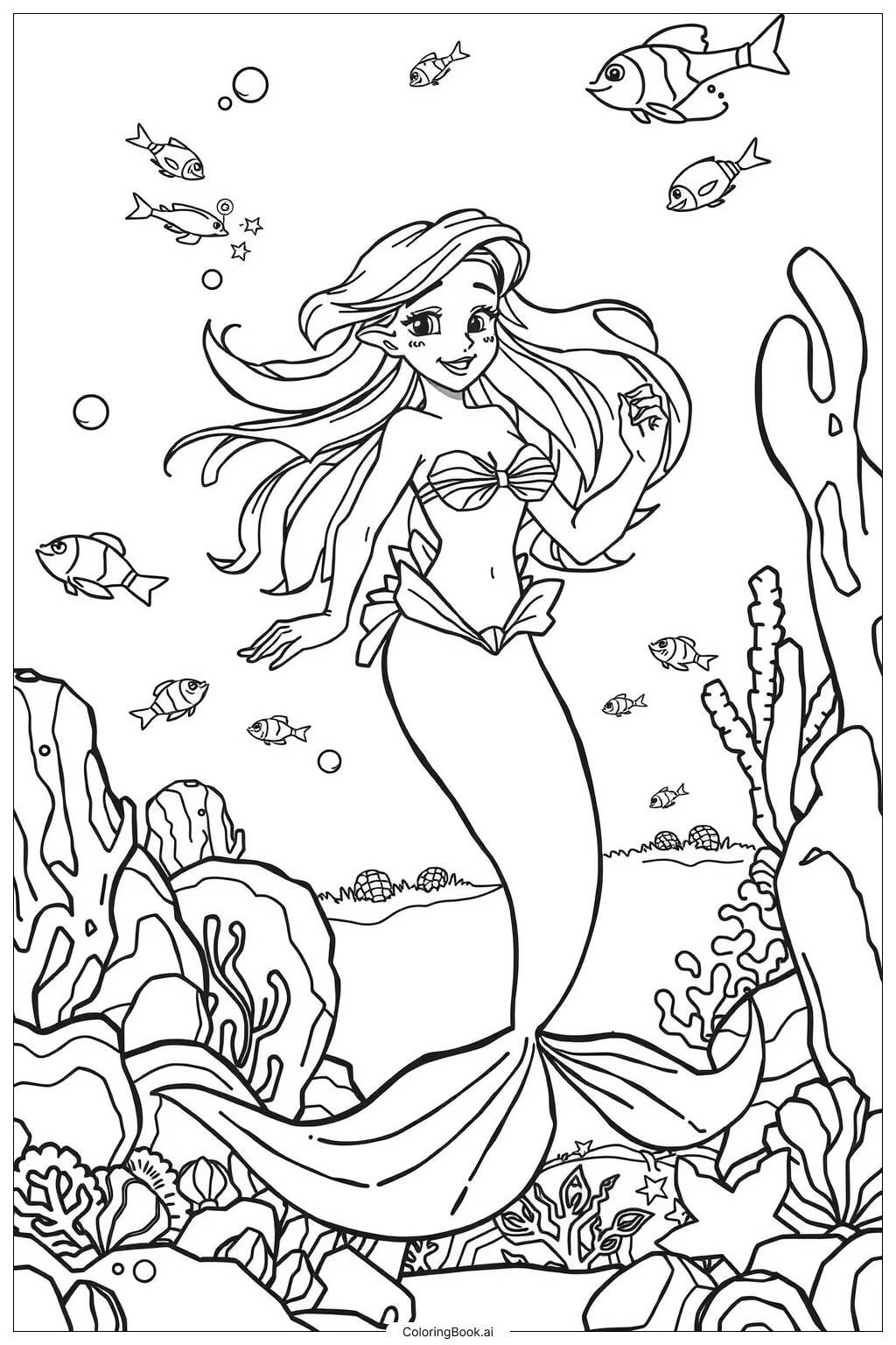  ariel swimming in the ocean-2 Coloring Page 