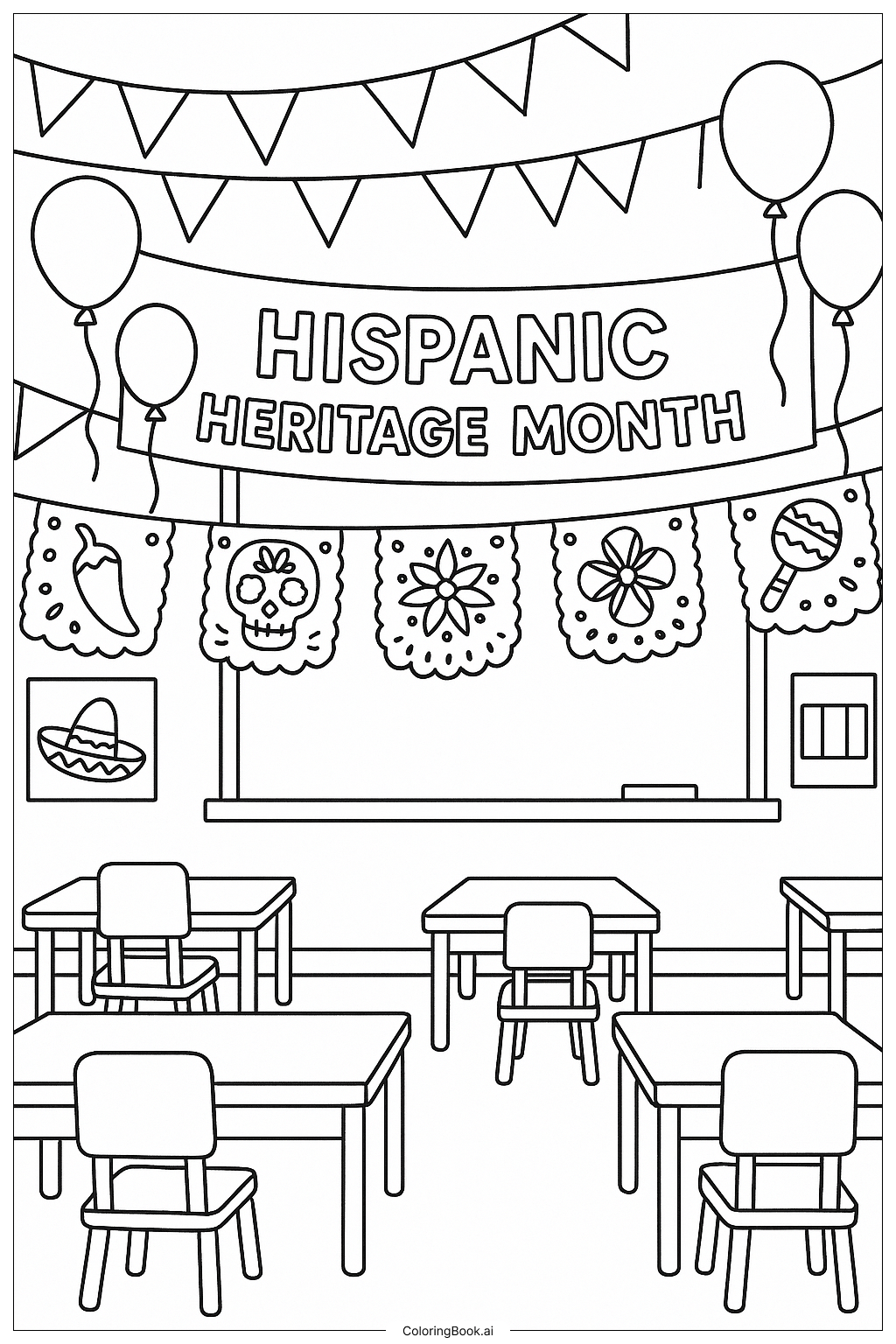  Klassenzimmerdekoration zum Monat des hispanischen Erbes Ausmalseite 
