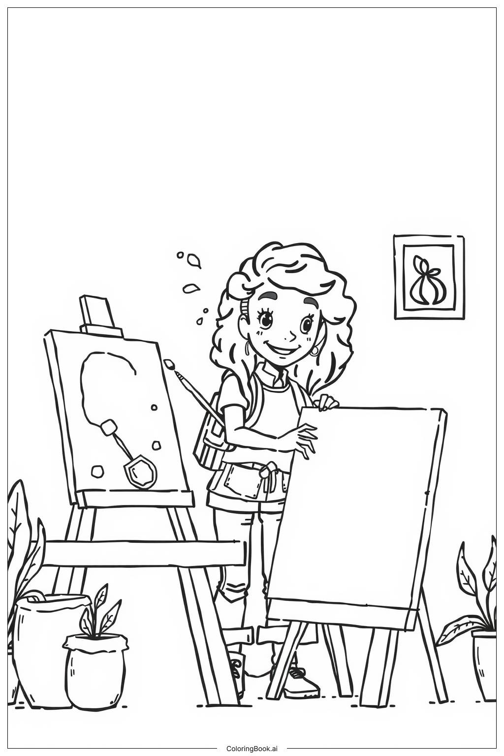  Page de coloriage Fille Noire Créant de l'Art dans son Atelier 