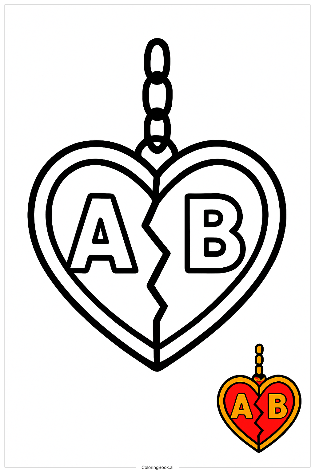  Página para colorear de Colgante en forma de corazón con iniciales 