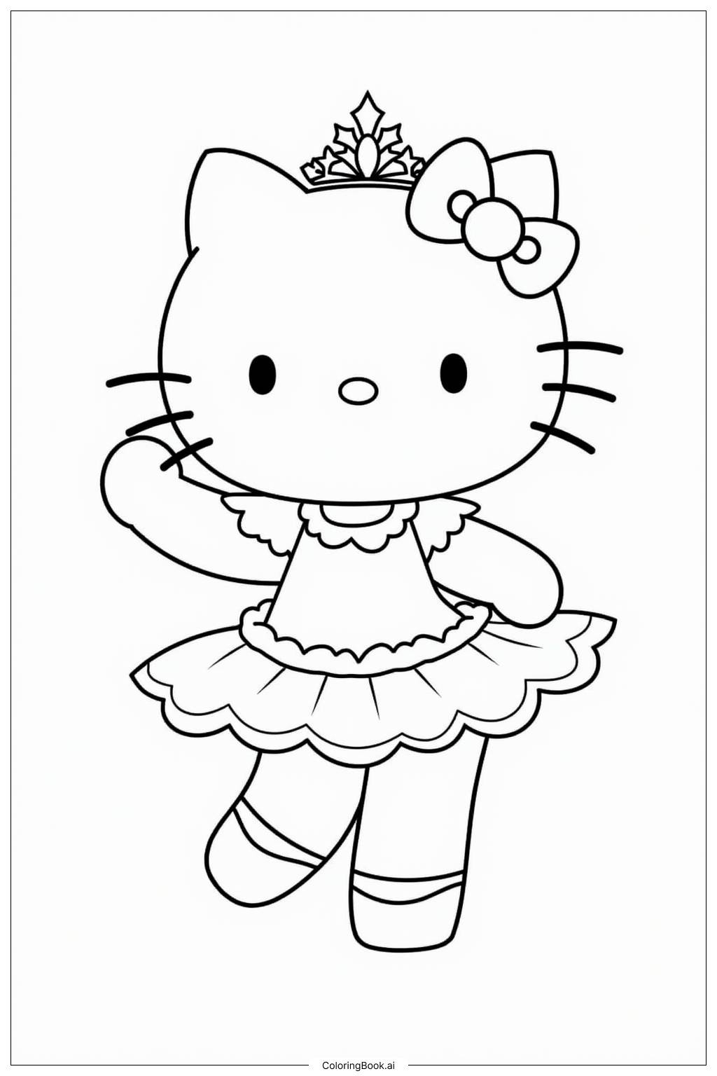  Página para colorear de Hello Kitty Bailarina con una Diadema Brillante 