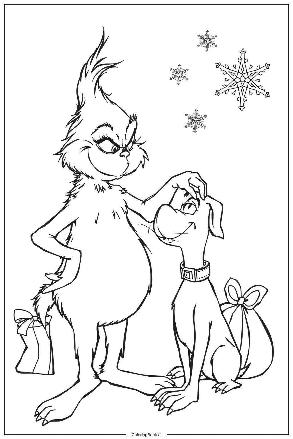  Página para colorir de O Grinch com seu cachorro Max 