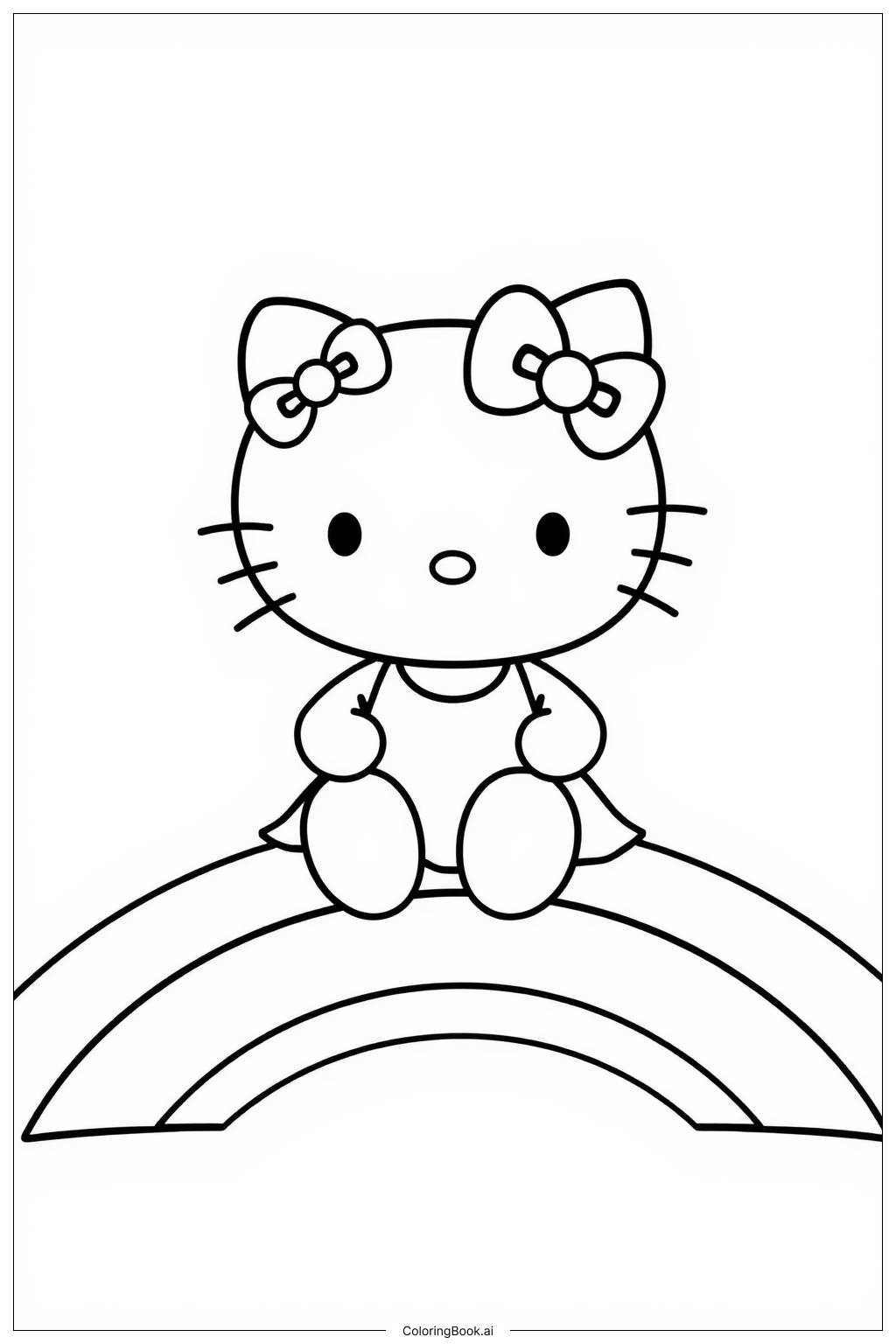  Página para colorir de Hello Kitty sentada em um arco-íris 