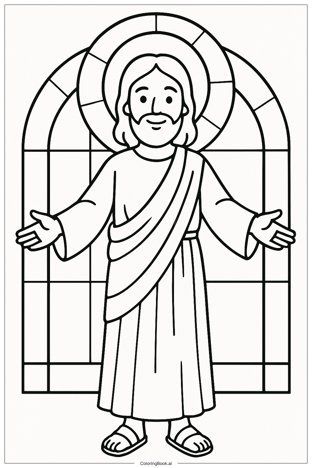  Página para colorear de Jesucristo en un diseño de vitral 