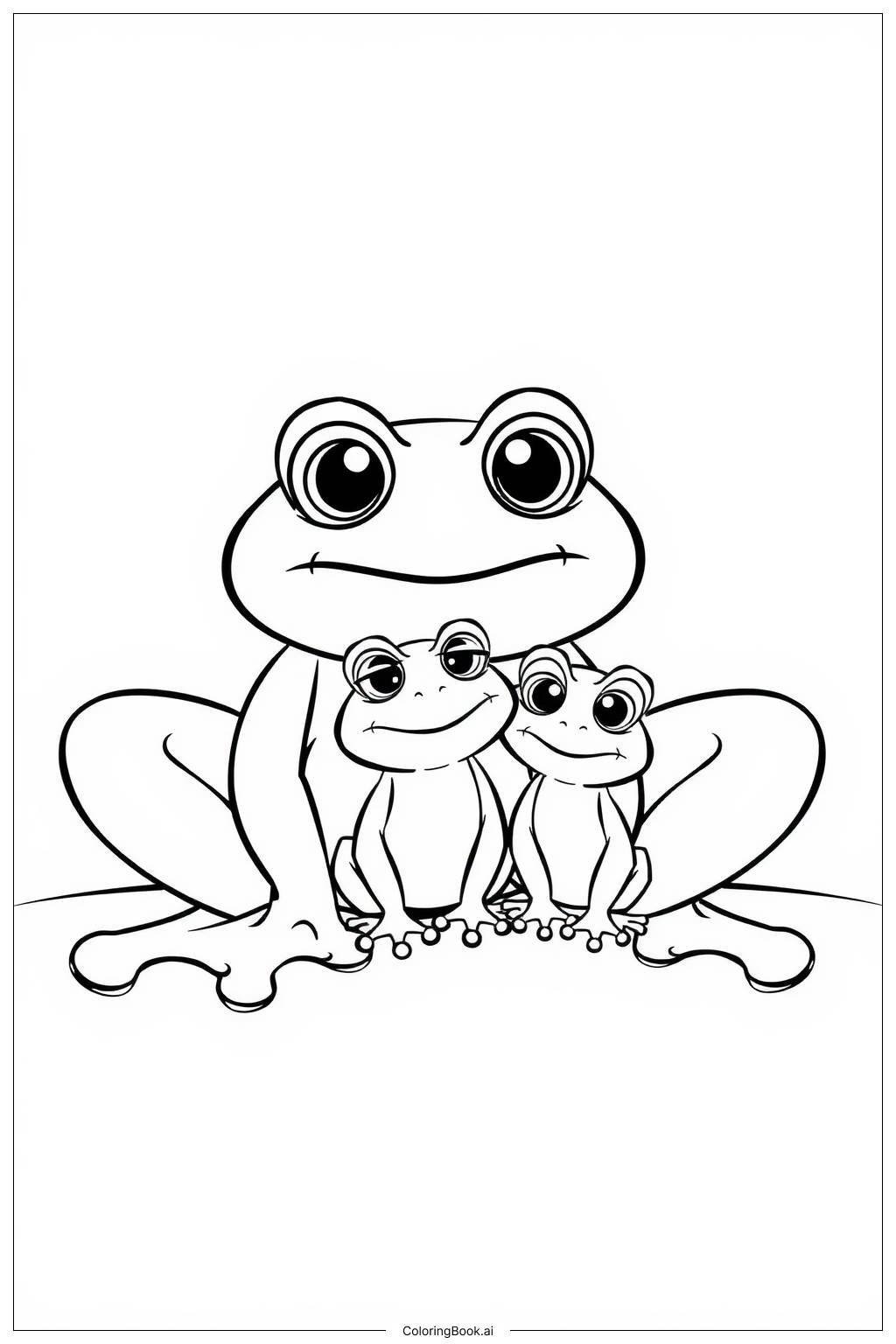  Page de coloriage Famille de grenouilles au bord d'un ruisseau 