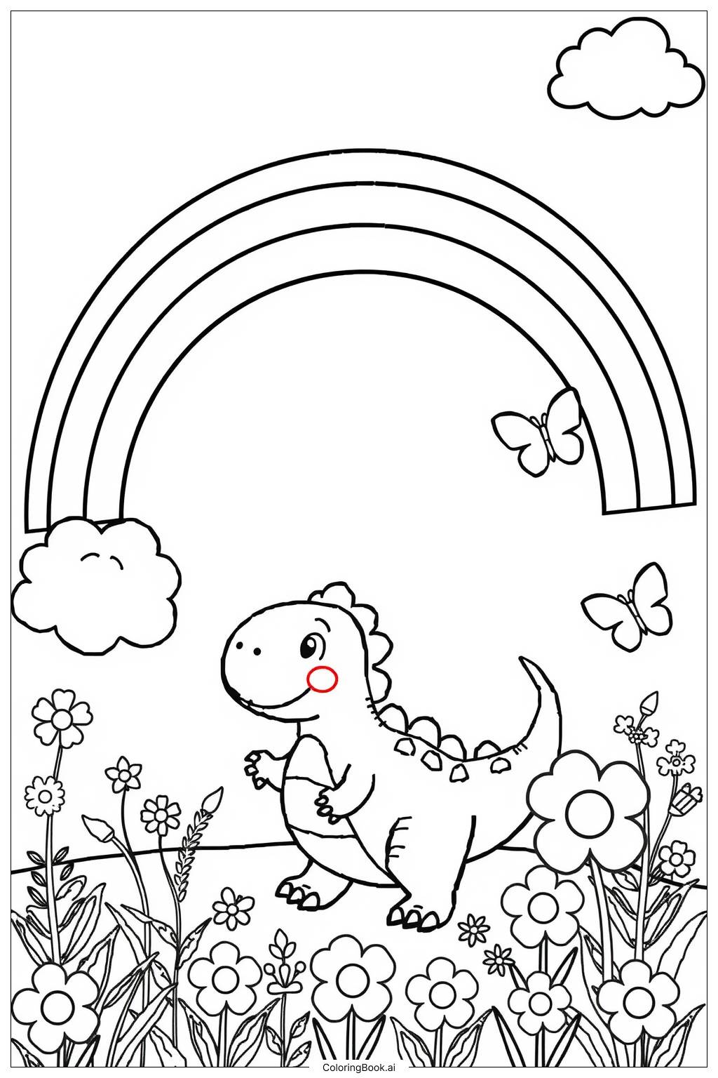  Dinosaur Rainbow Adventure Coloring Page 