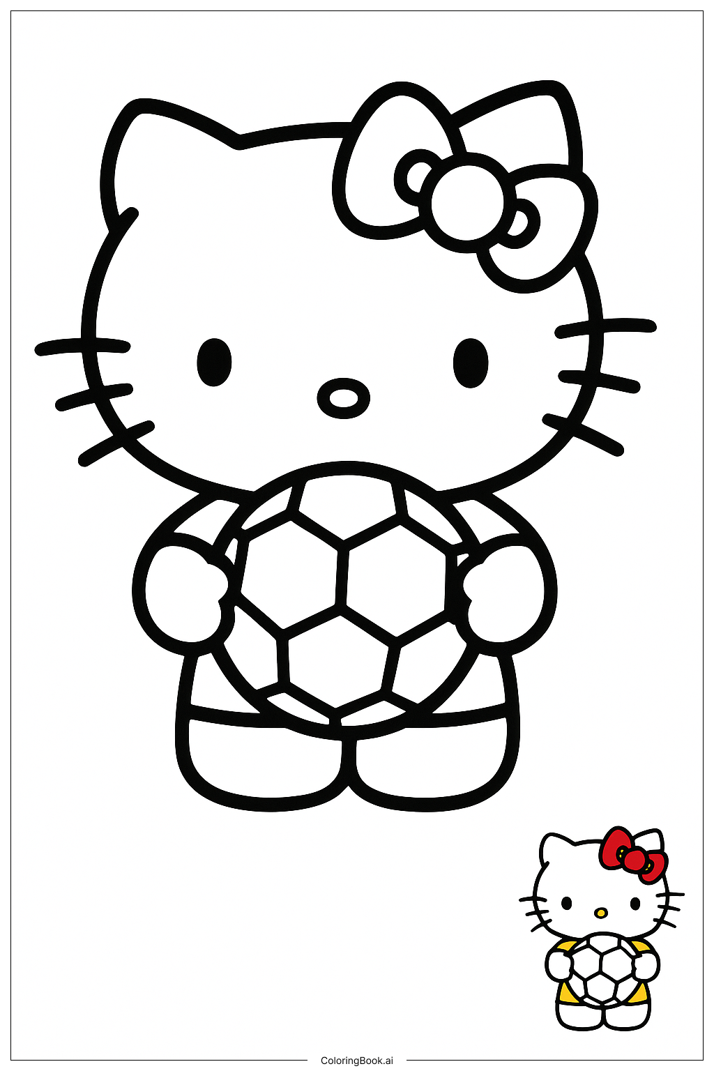  Page de coloriage Hello Kitty tenant un ballon de football 