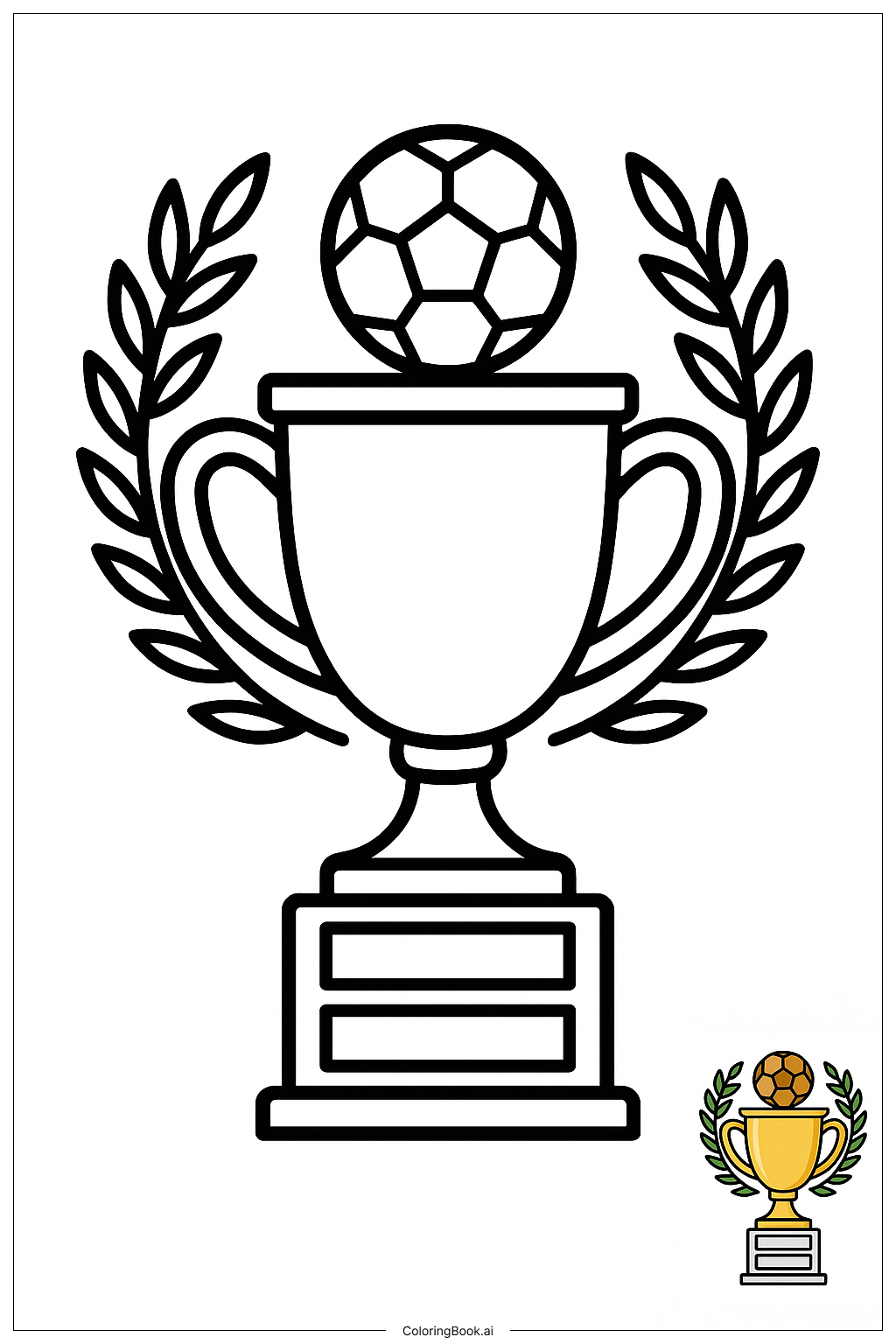  Page de coloriage Trophée de Football avec Couronne de Lauriers 