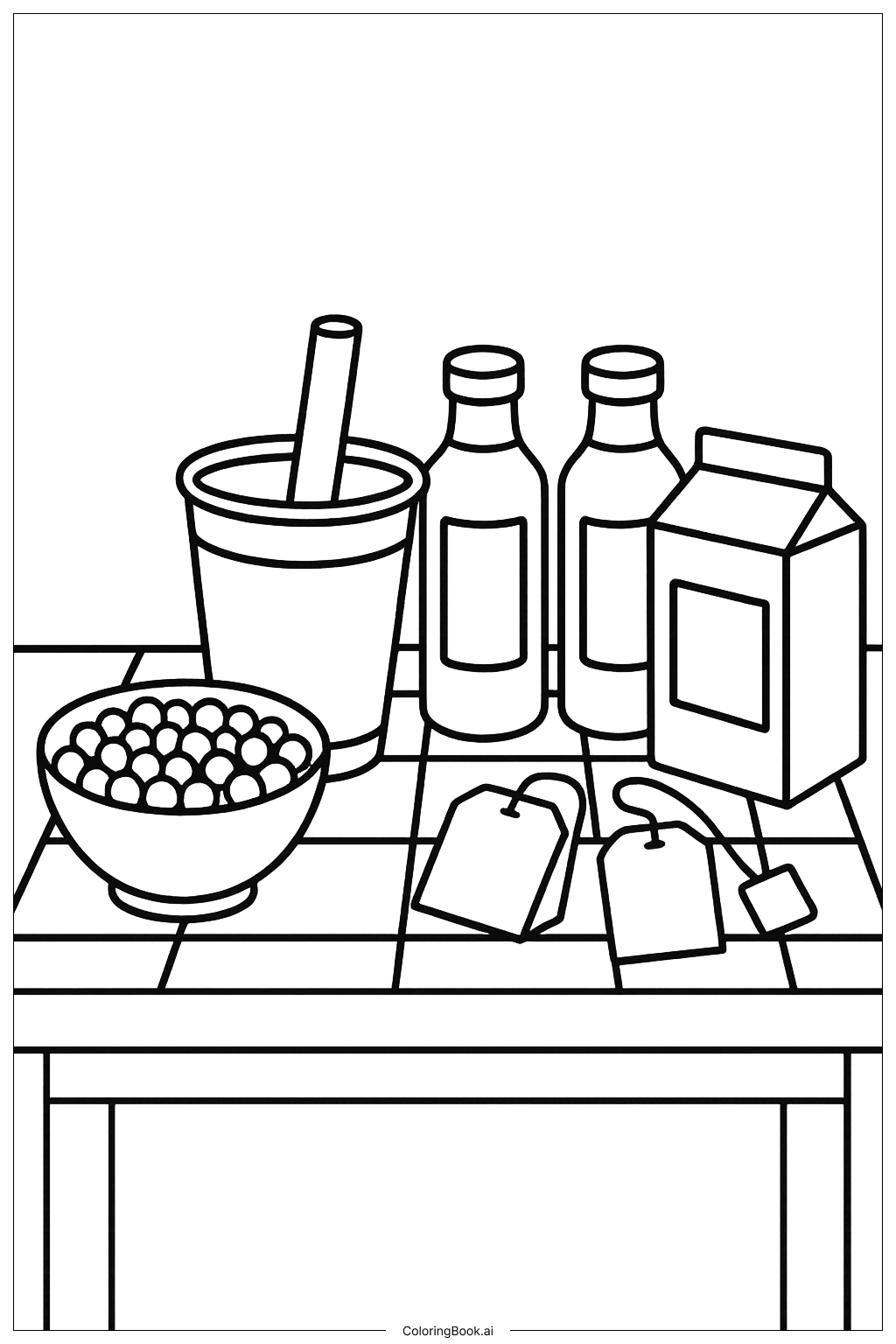  桌上的波霸原料填色页 